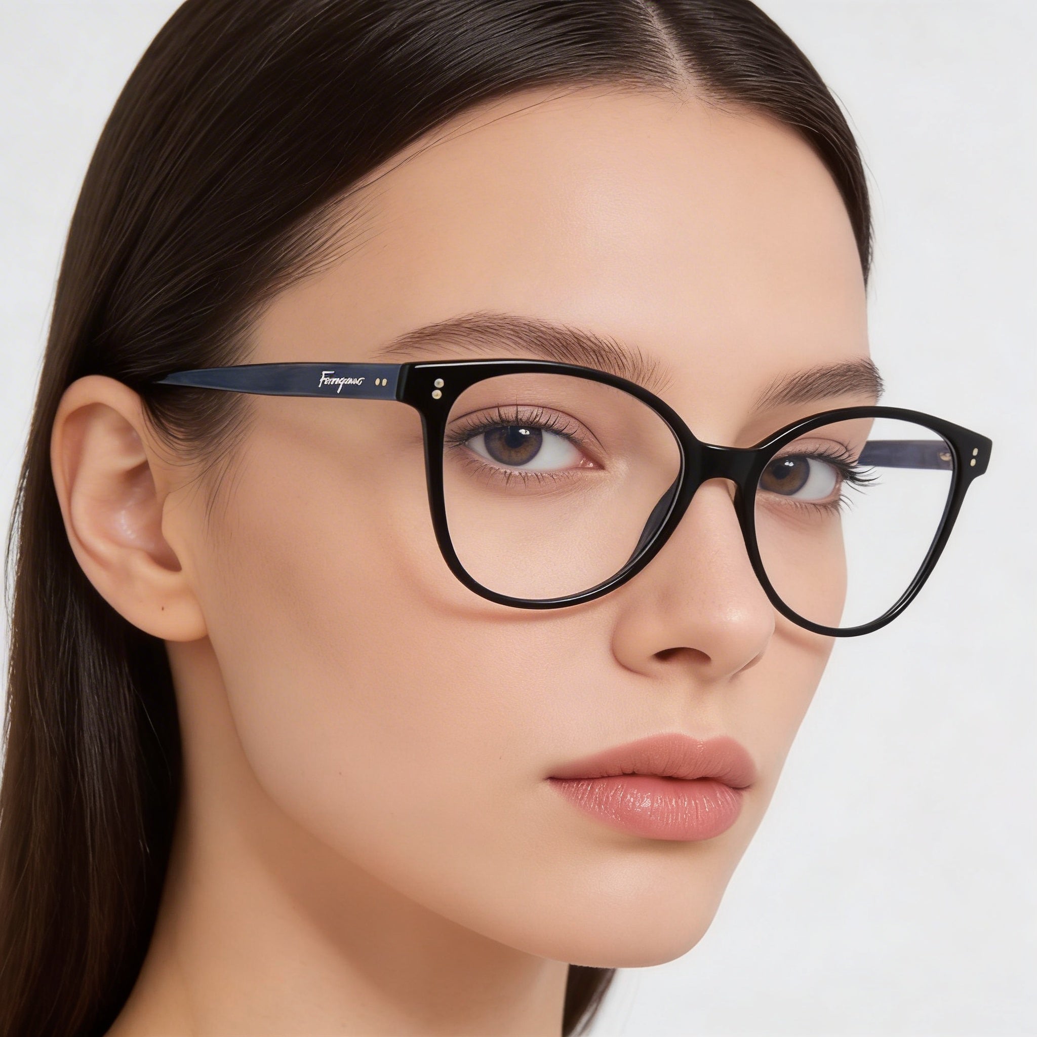 Gafas de plástico Ferragamo Modern Cat Eye para mujer, montura completa, 54 mm, color negro/gris mármol, Photo 5