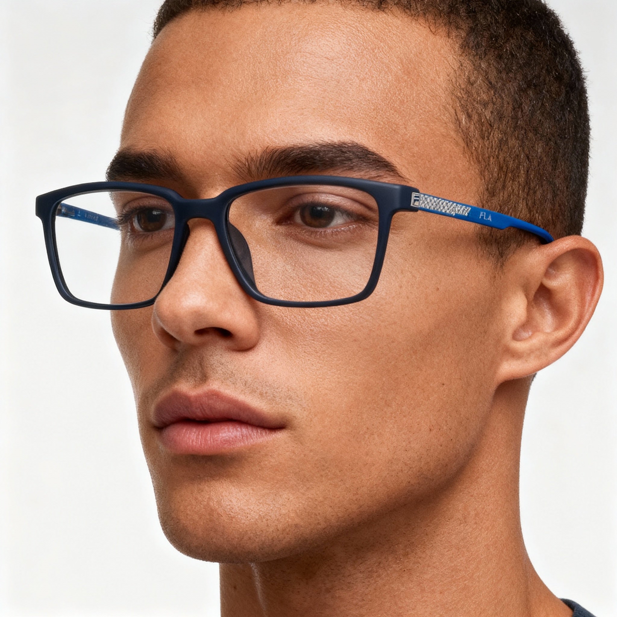 Fila VFI121 Men's Full-frame Plastic Eyeglasses Rubberized Blue, Non Polarized Polycarbonate Lenses, 53mm, Photo 5