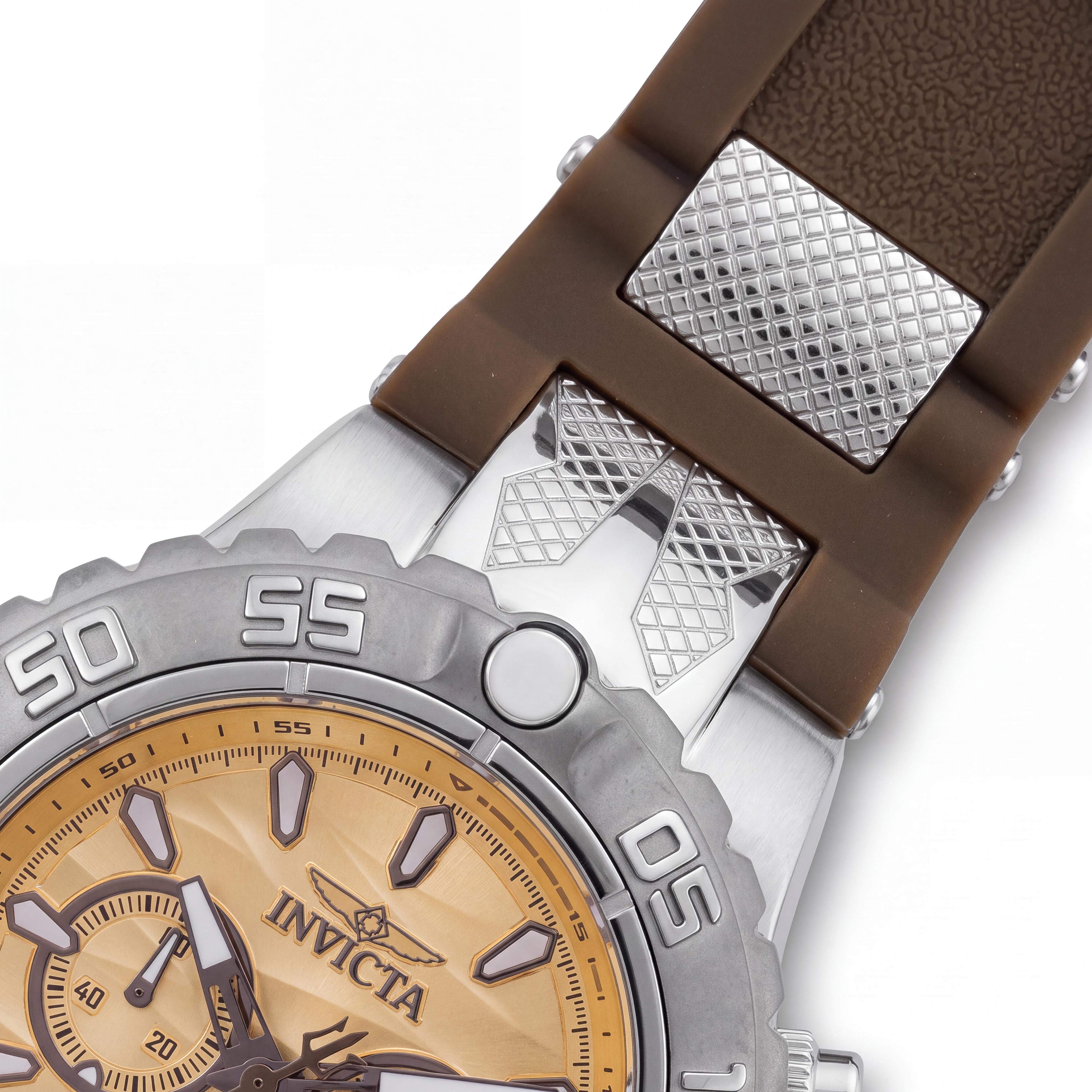 Invicta Subaqua - Cronógrafo Poseidon 48559 de acero inoxidable para hombre, reloj de 55 mm con esfera dorada y correa de silicona, Photo 3