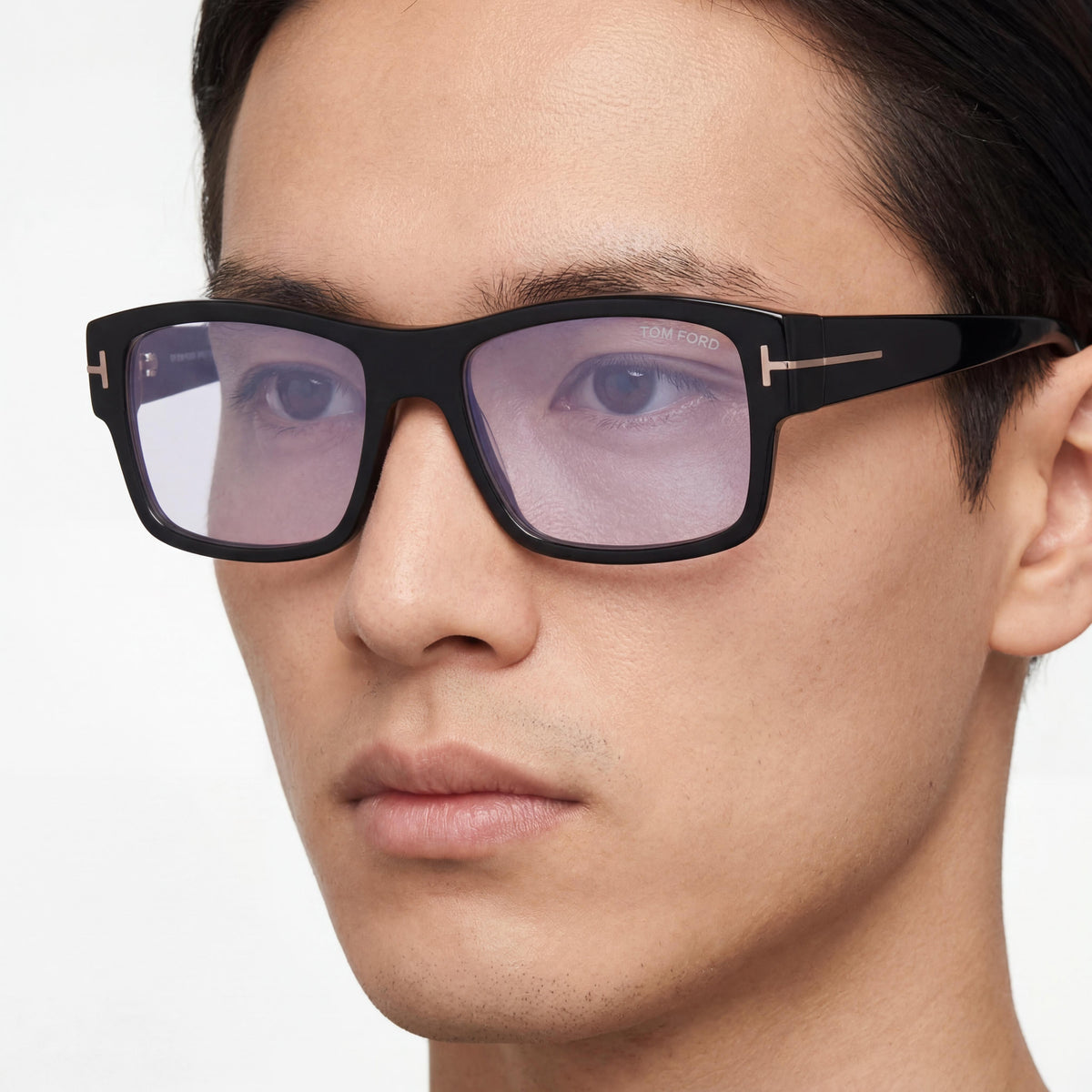 Tom Ford FT5941-B Unisex Full Rim Square Eyeglasses, Shiny Black Blue Block Plastic Frame, 55mm Lens Width, Photo 3