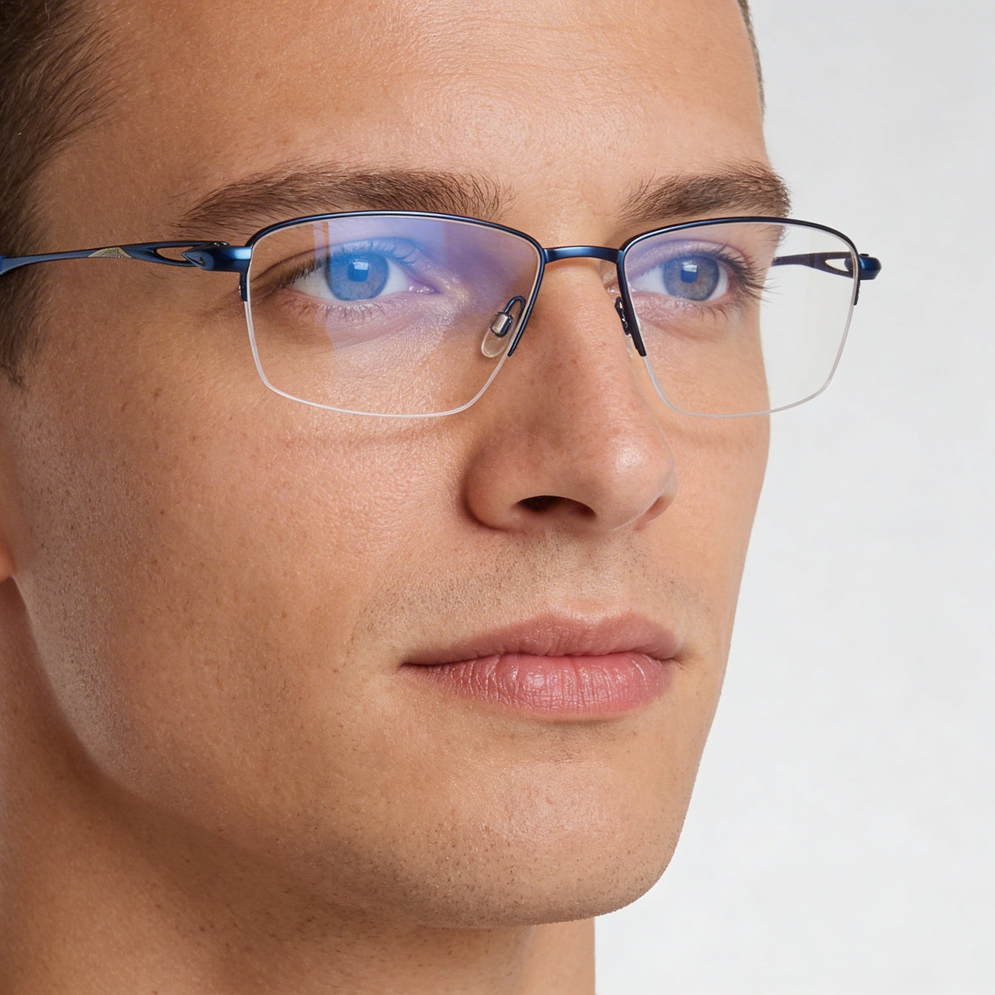 Nike 6045 Men's Titanium Eyeglasses with Semi-Rim Rectangle Frame in Satin Navy 54-17-145, Photo 4