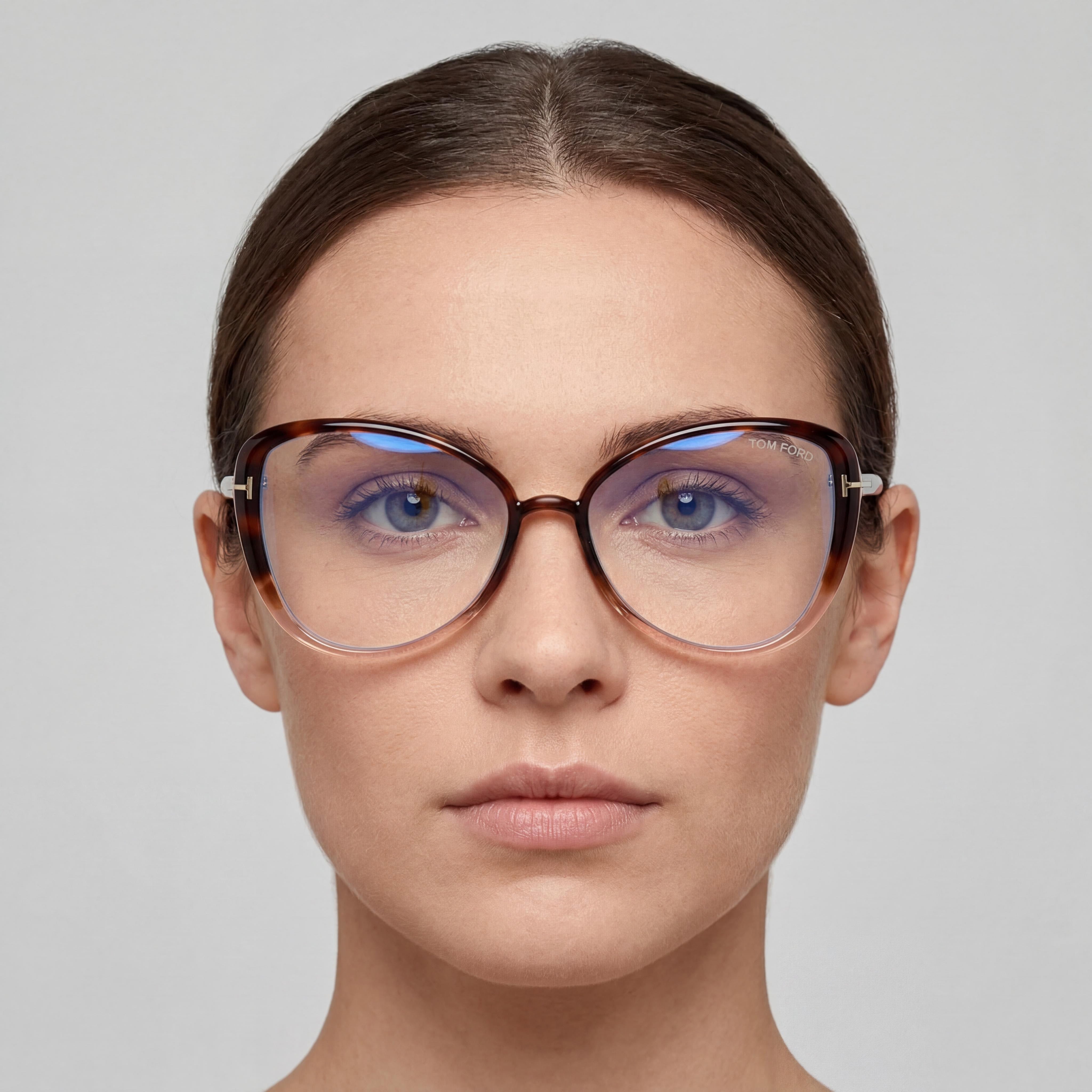 Tom Ford FT5907-B BLUE BLOCK Women's Prescription Ready Plastic/Polycarbonate Optical Frames Havana 55-15-140, Photo 5