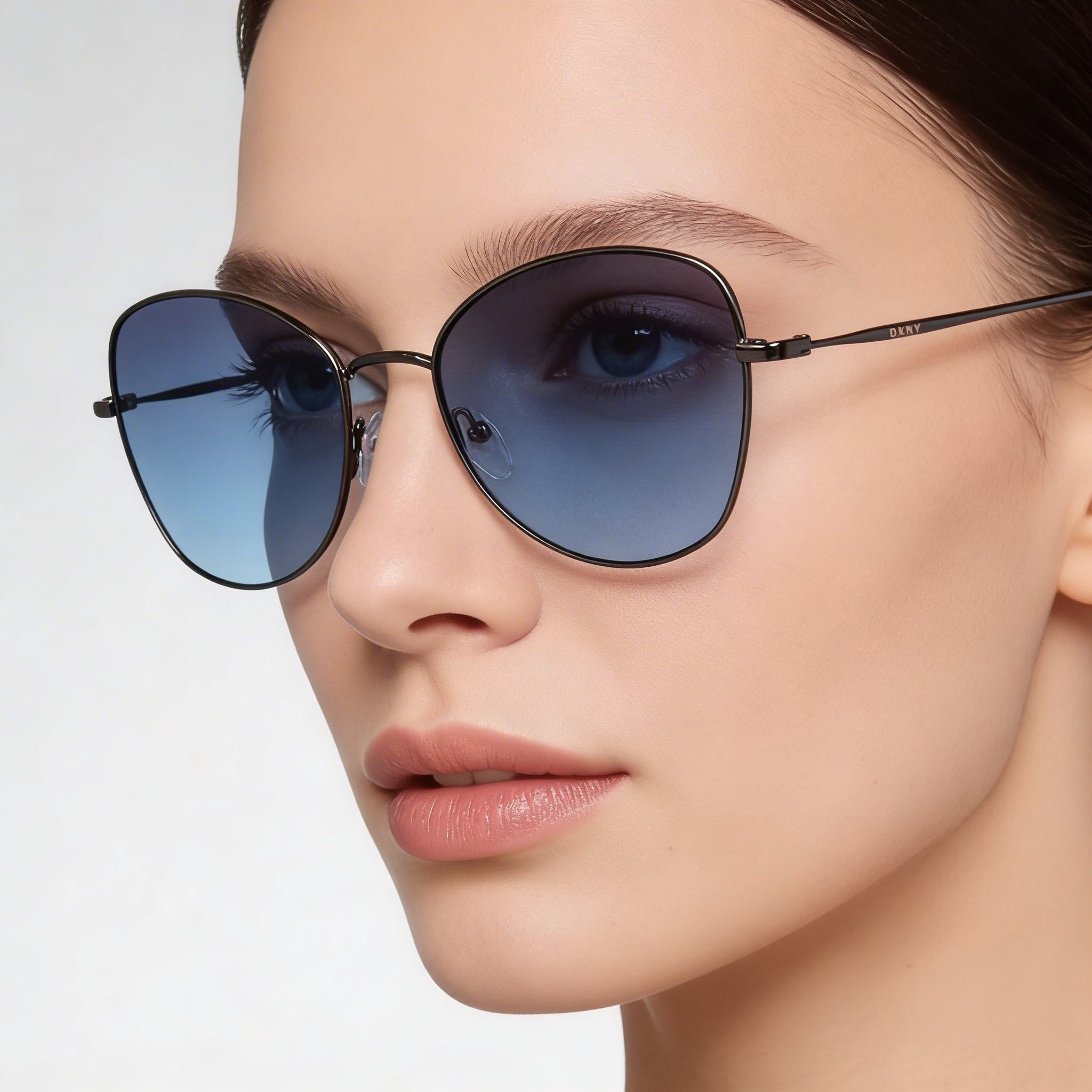 DKNY Women's DK104S Butterfly Metal Frame Sunglasses Matte Grey with Blue Lenses UV Protected 55mm, Photo 3