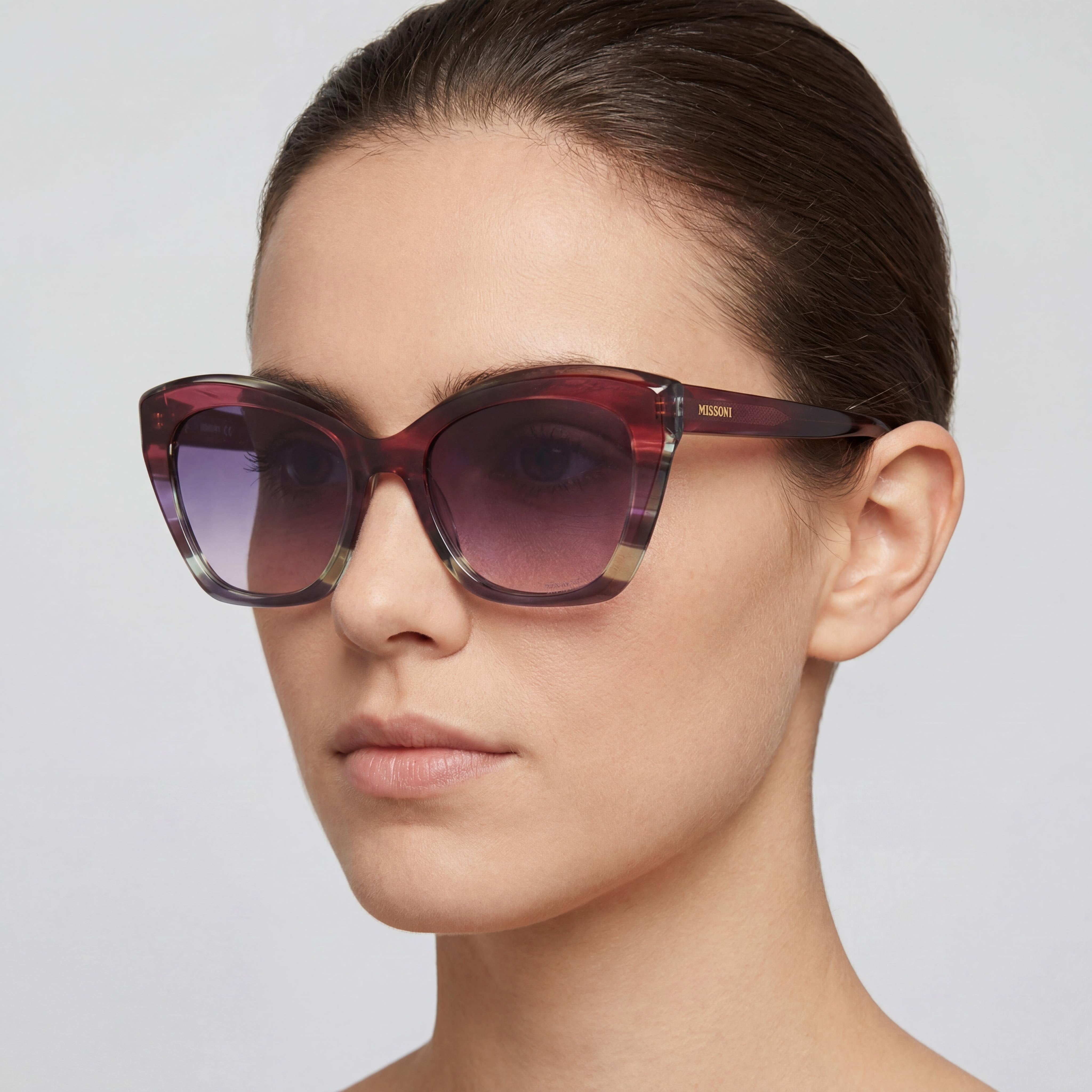 Gafas de sol clásicas M Missoni para mujer con montura de cuerno violeta marrón degradado morado, lentes de acetato con protección UV, 54 mm, Photo 5