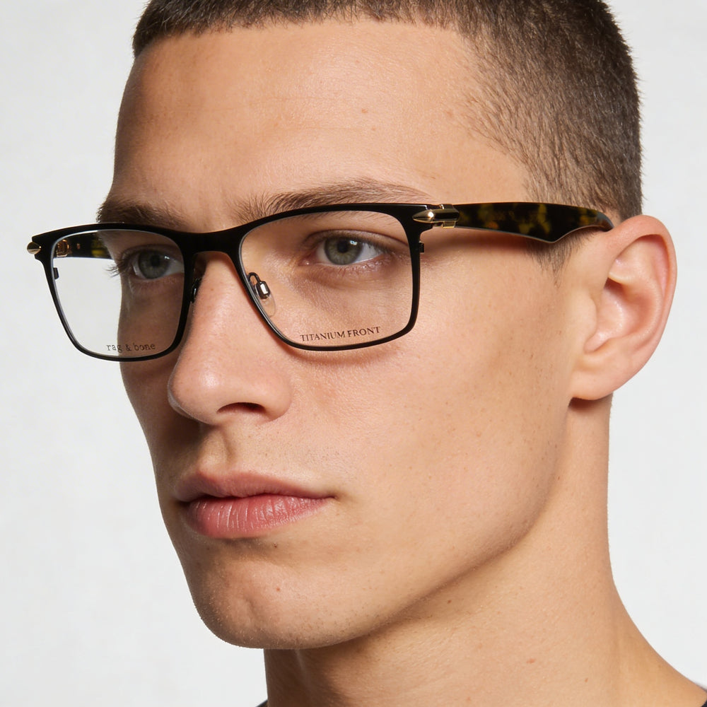 Rag & Bone Rnb 7009 Metal Frame Men's Eyeglasses in Matte Black Havana with Polycarbonate Lenses 53-17-145