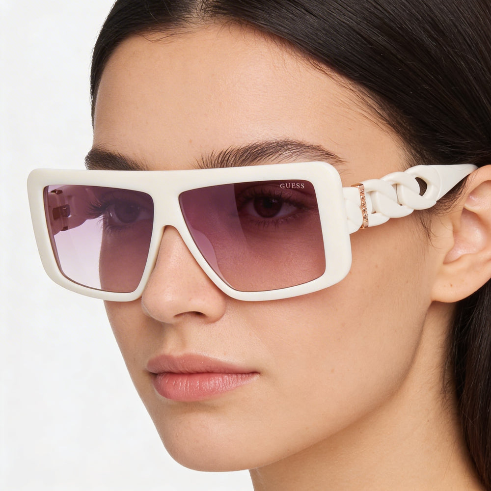 Gafas de sol GUESS Classic para mujer con montura inyectada blanca, lentes violetas, 60-10-130