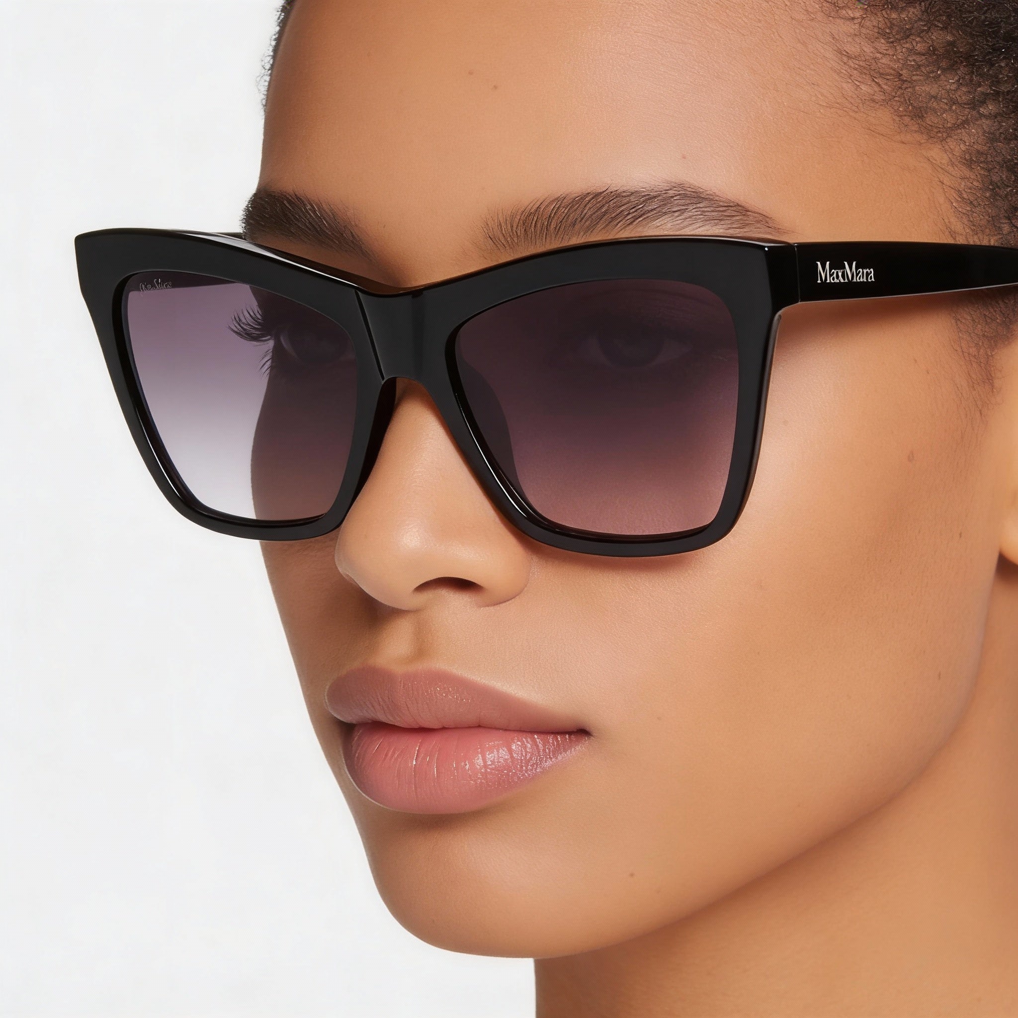 MaxMara Mm0008 Logo2 Unisex Plastic Sunglasses, UV Protected, Shiny Black/Pale Gold, Gradient Smoke Lens, 55mm, Photo 4