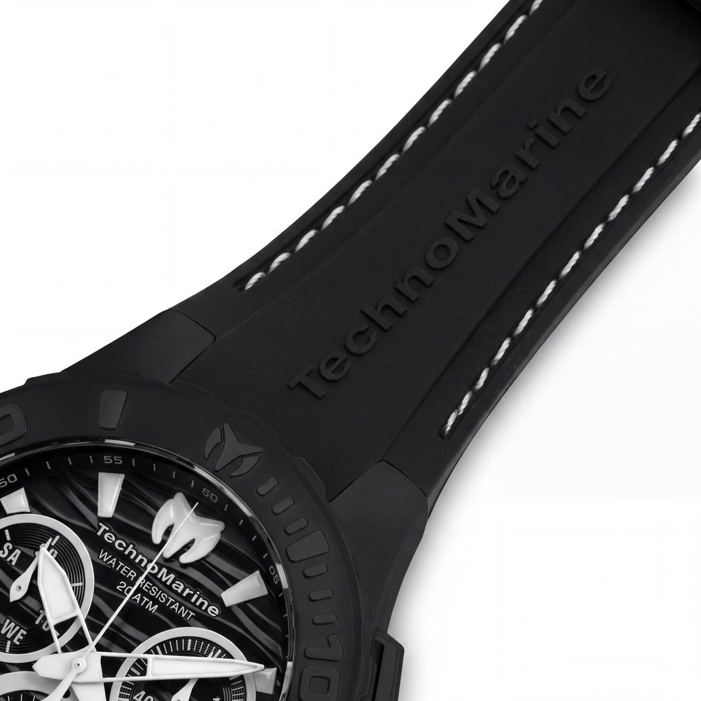 Reloj Technomarine Cruise Medusa cronógrafo para hombre, caja de acero inoxidable negra de 44 mm, correa de silicona negra, 200m