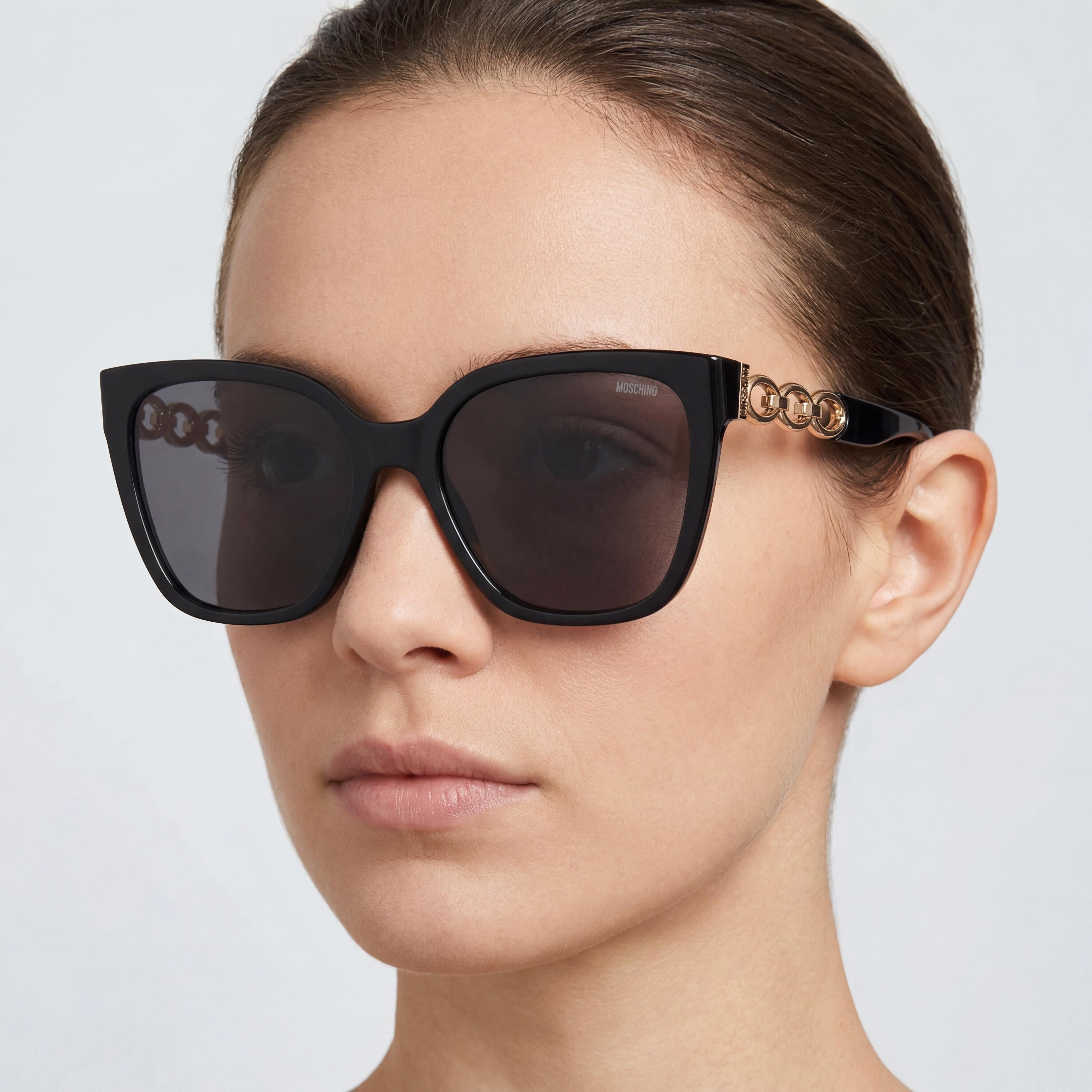 Moschino MOS098/S Women's Cat Eye Black/Dark Grey Plastic Frame Dark Grey Lens 55mm UV Protection Non-Polarized, Photo 5