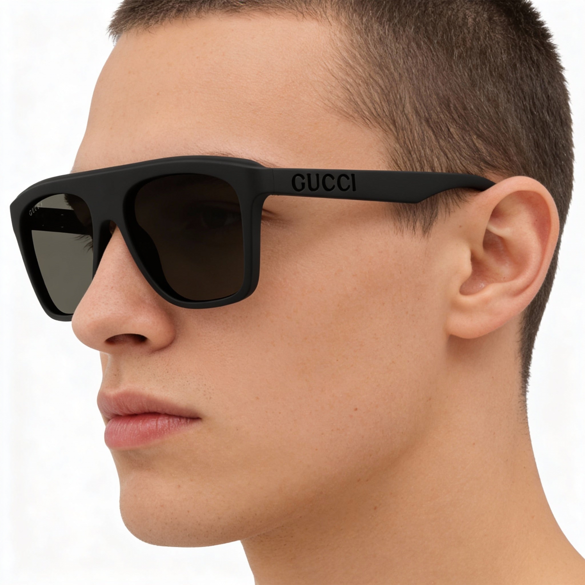 Gucci GG1570S Men's Square Black Recycled Acetate Frame Grey Lens 100% UV Protection Sunglasses 57mm, Photo 4