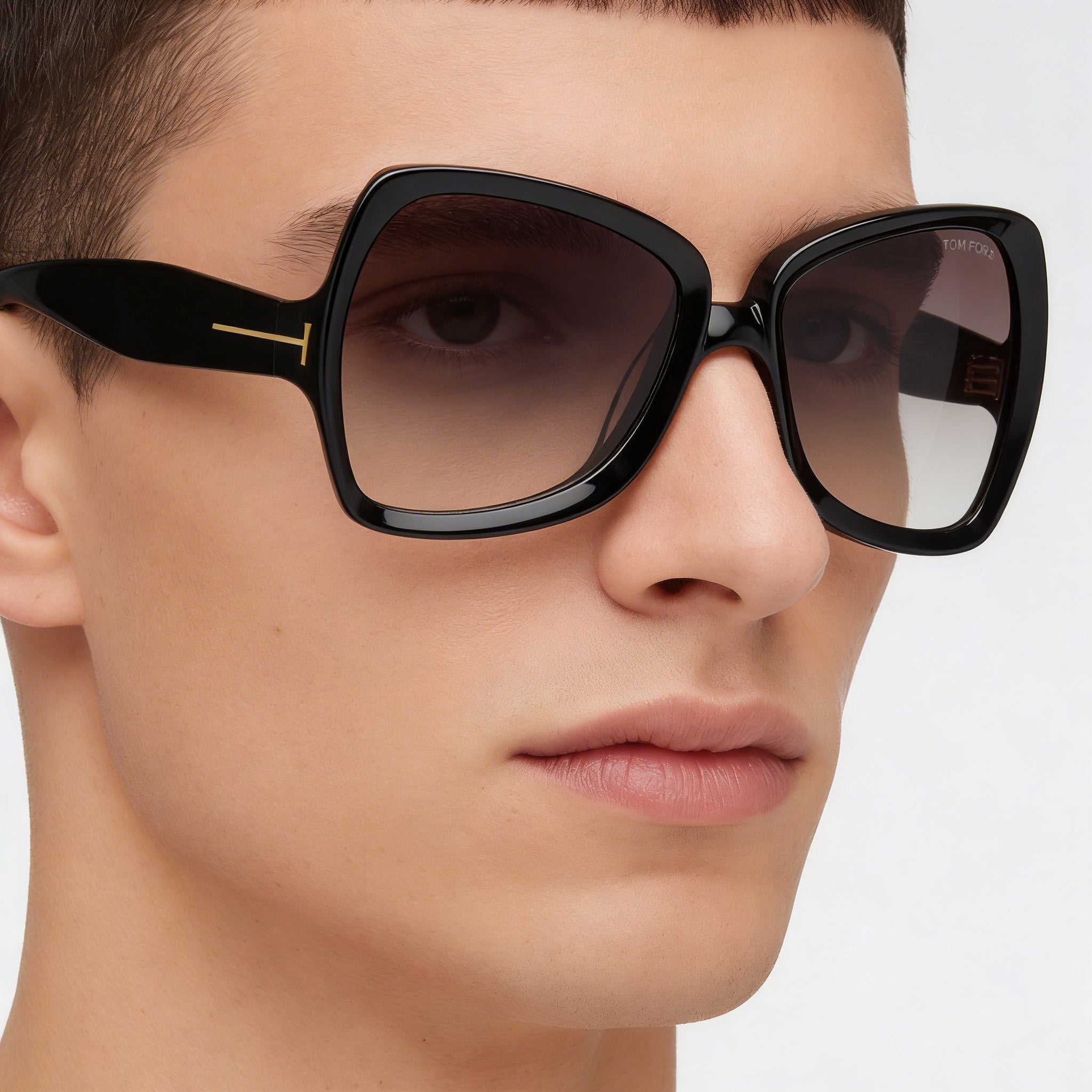 Gafas de sol Tom Ford Jerry de acetato estilo mariposa para hombre con montura Habana Oscuro y lentes Ahumadas Degradadas, Photo 3