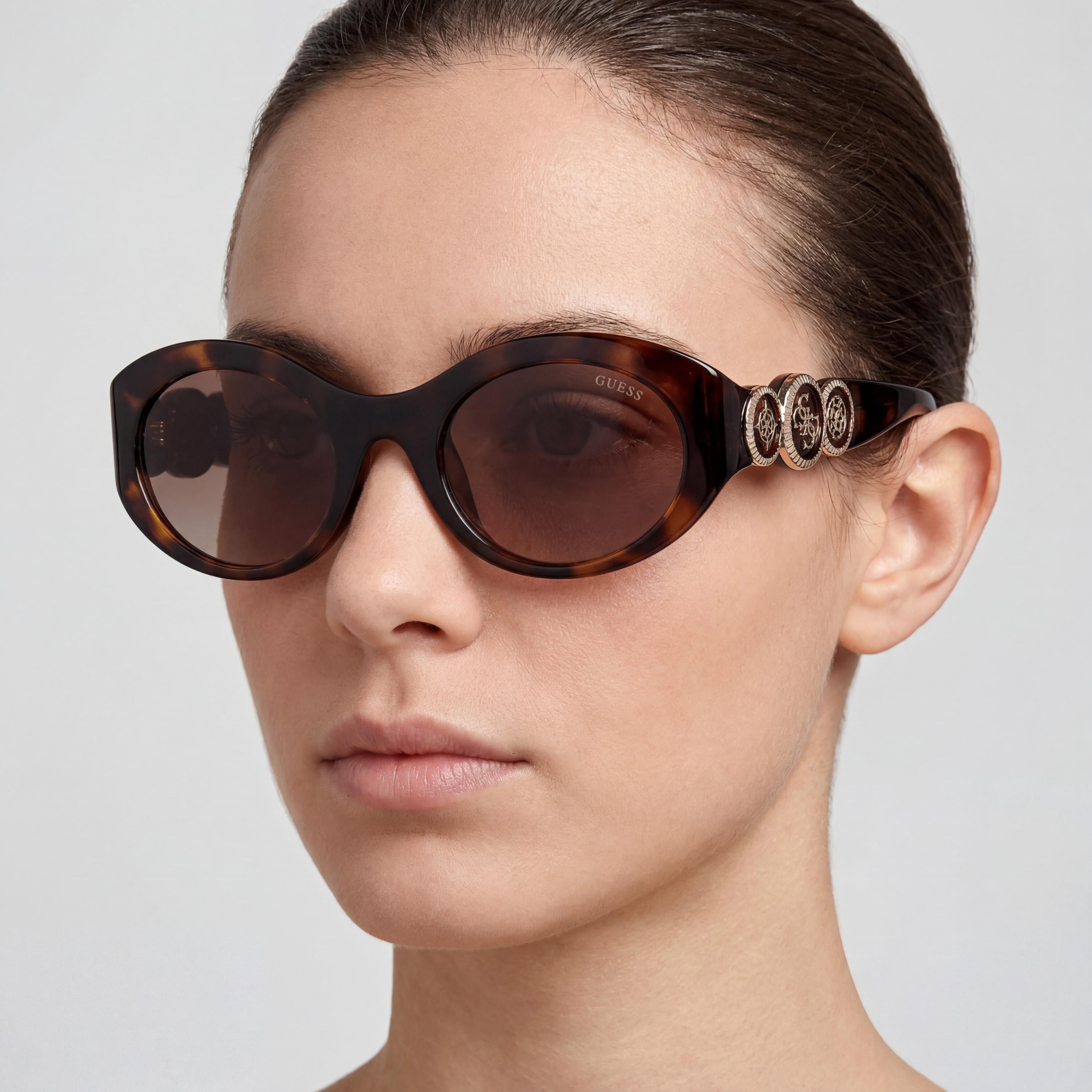 GUESS Oval Peony Plastic Sunglasses Unisex Dark Havana Gradient Brown Polycarbonate Lenses 100% UV Protection 53mm, Photo 4