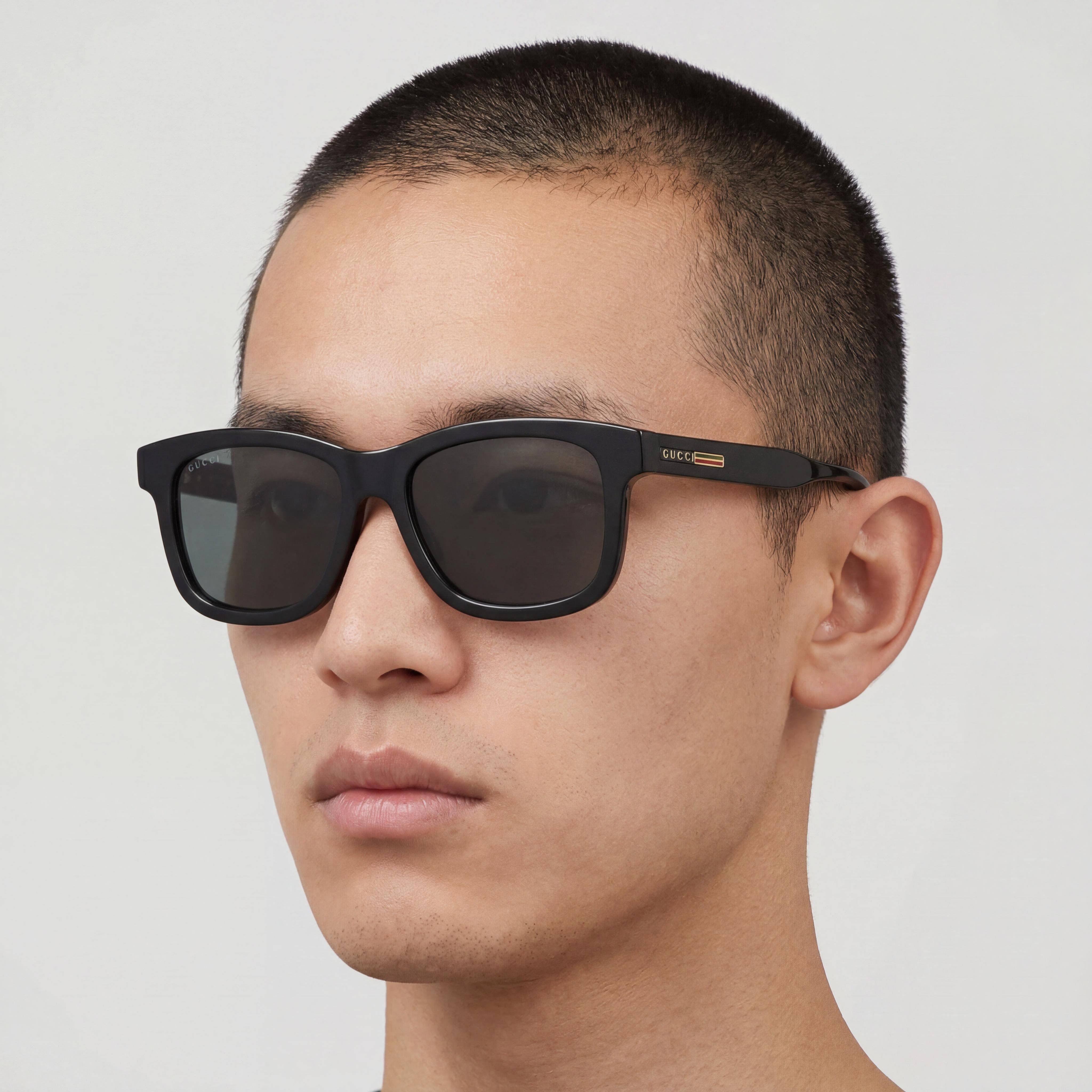 Gucci GG0824S Men's Contemporary Sunglasses, Black/Grey Plastic Frame, UV Protection, 55mm, Photo 5