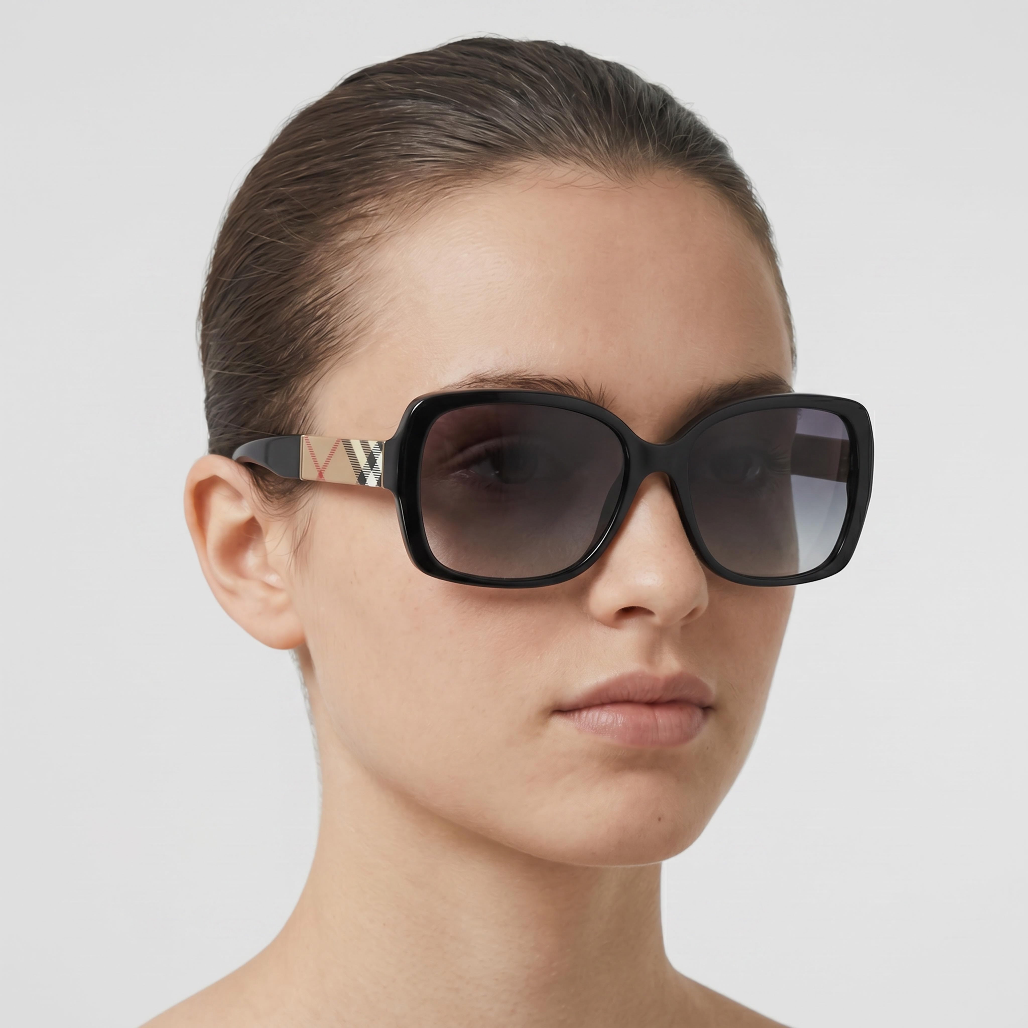 Gafas de sol Burberry BE4160 de mujer, de acetato negro, ligeras, resistentes a los arañazos, con protección UV y lentes grises degradadas de 58mm, Photo 4