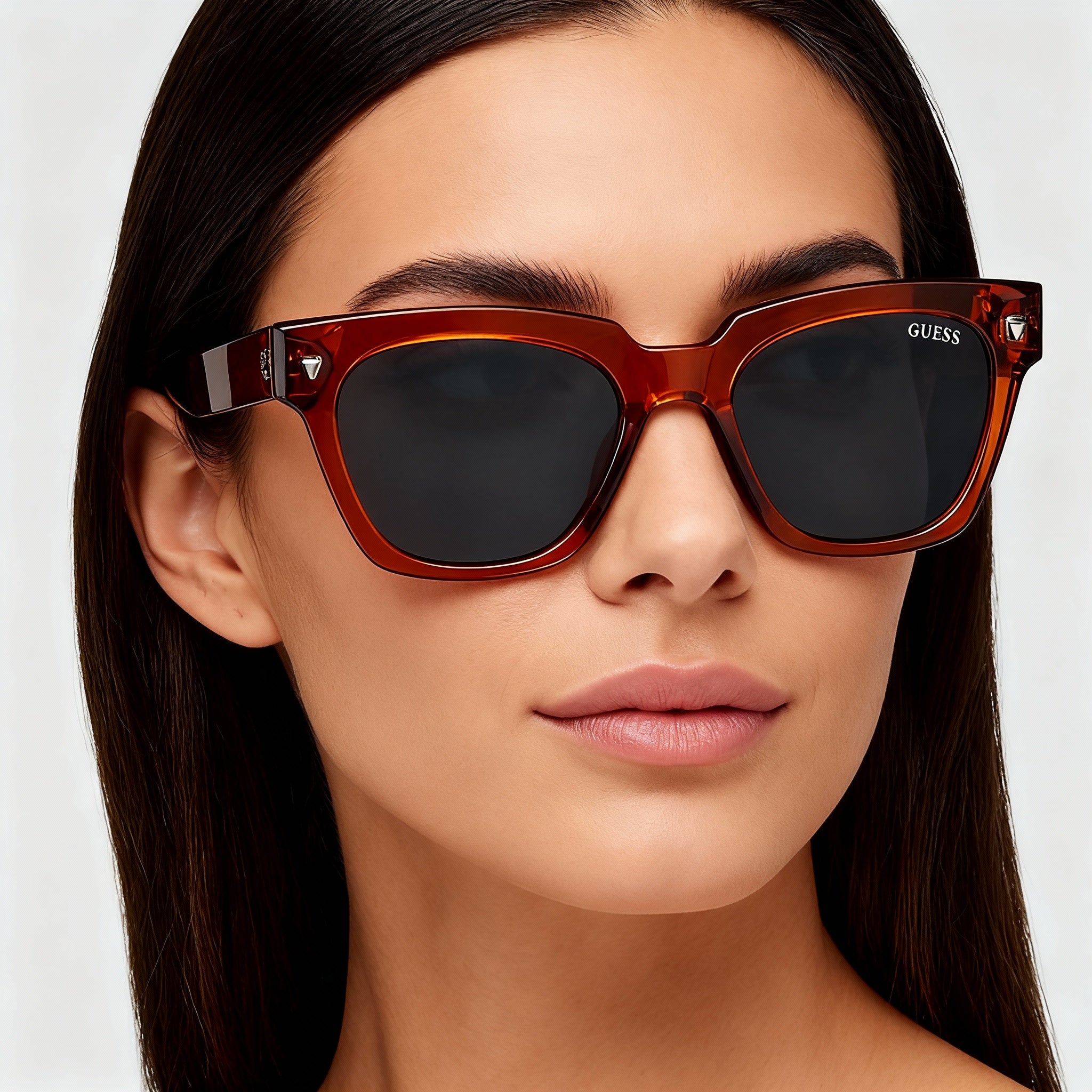 GUESS GU8265 Women's Square UV Protective Non-Polarized Sunglasses, Orange Injected Frame, Blue Polycarbonate Lenses 53mm, Photo 3