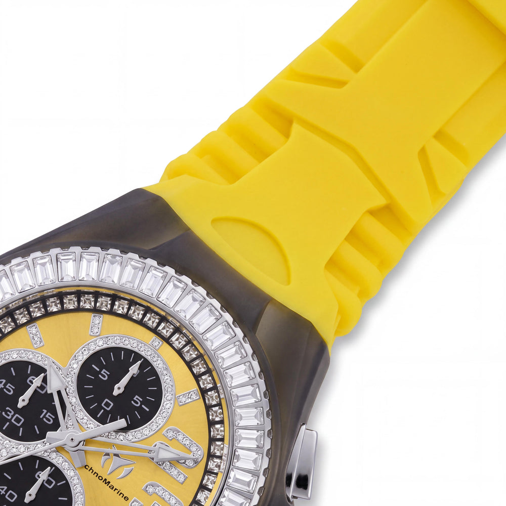 Reloj Technomarine de correa Unisex, caja de acero inoxidable amarilla de 45 mm, banda de silicona, resistente al agua hasta 200 m, que brilla en la oscuridad