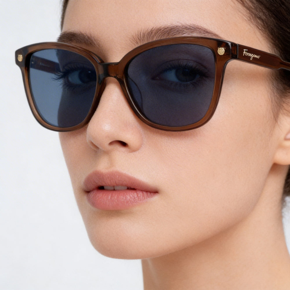 Gafas de sol Salvatore Ferragamo contemporáneas de acetato marrón para mujer, lentes UV azules, 56 mm