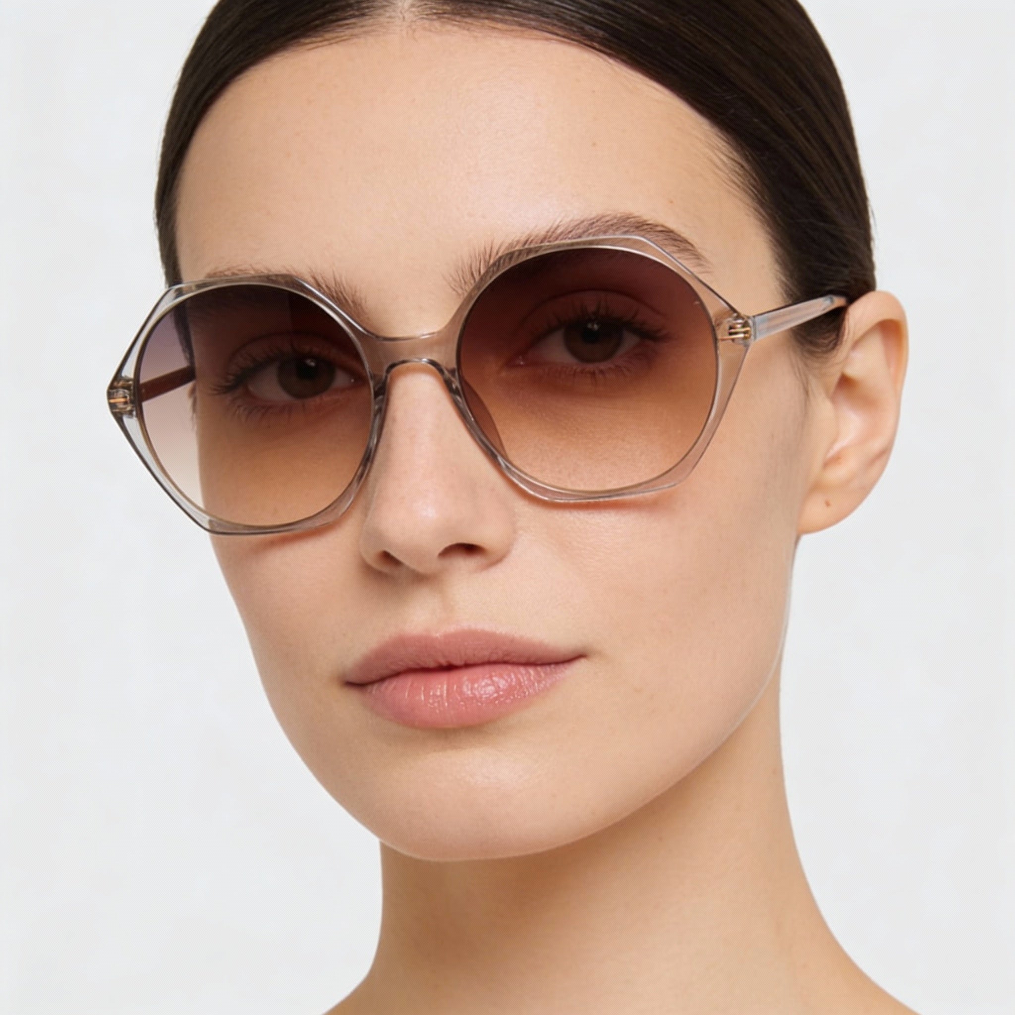 Gafas de sol Hugo Boss Light & Minimal para mujer, montura gris de acetato claro, lentes de doble tono en gris y marrón, 56-18-140, Photo 5