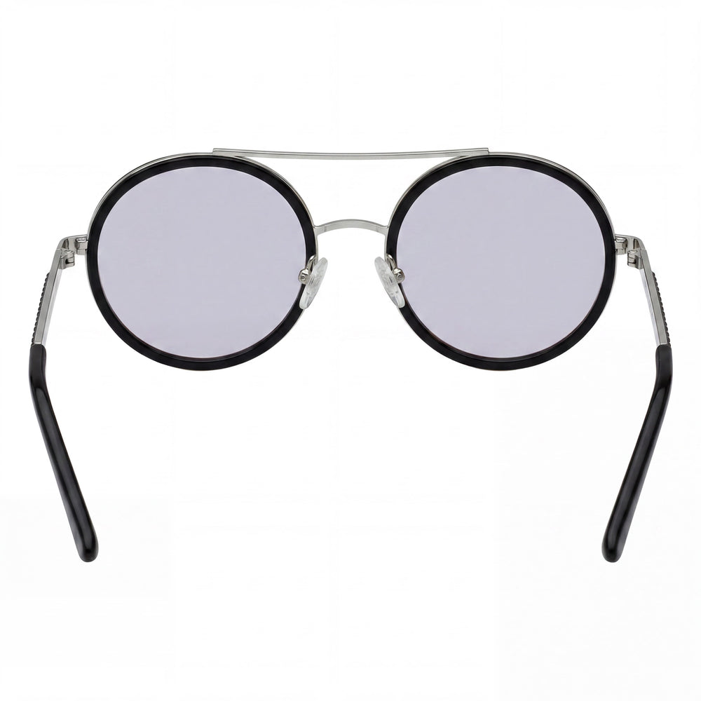 Gafas de sol GUESS para mujer, estilo clásico, con montura de plástico negro, lentes de espejo plateadas y protección UV, 55 mm