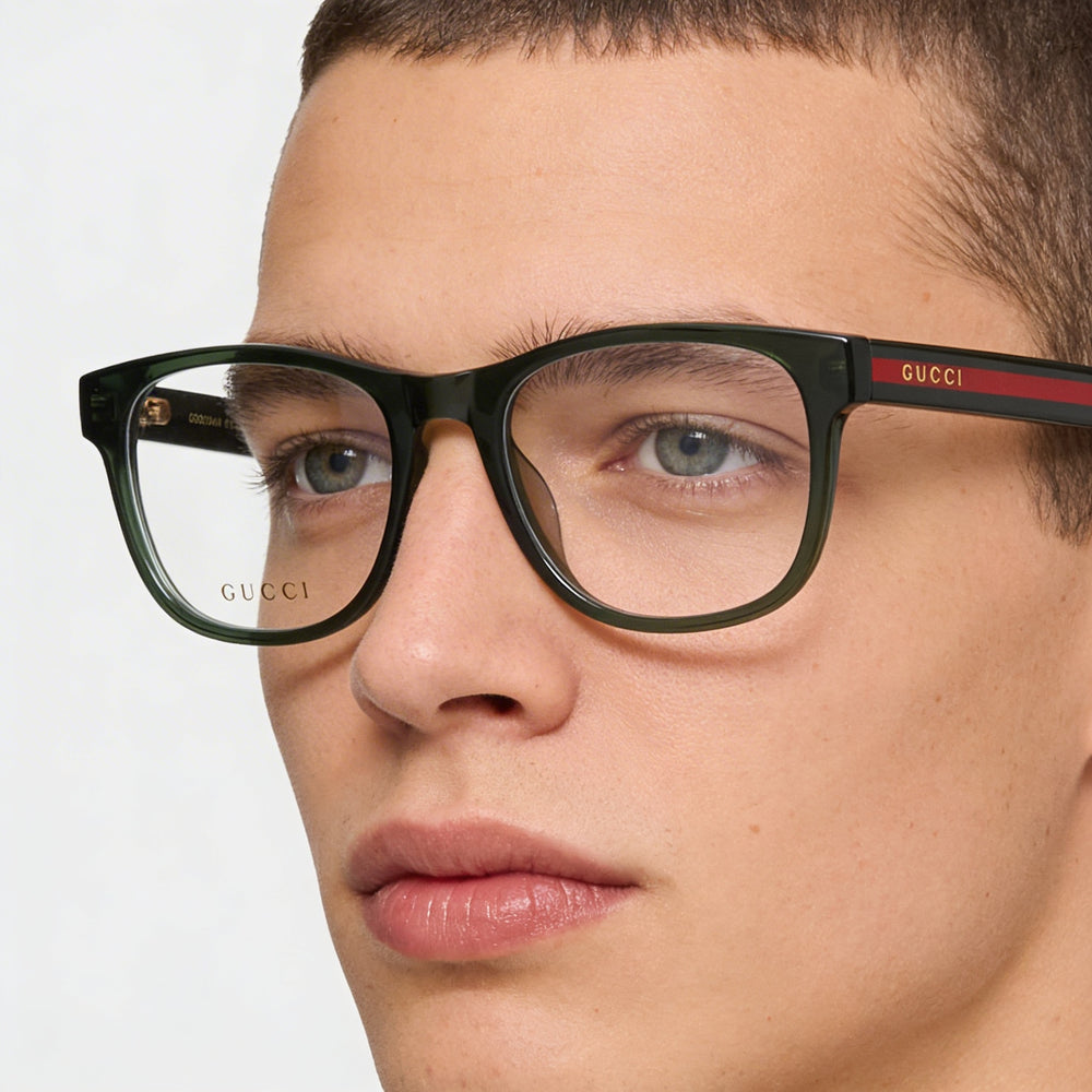 Gucci GG0004ON 011 Men's 2022 Translucent Green Acetate Square Full Rim Eyeglasses Clear Lens 53mm