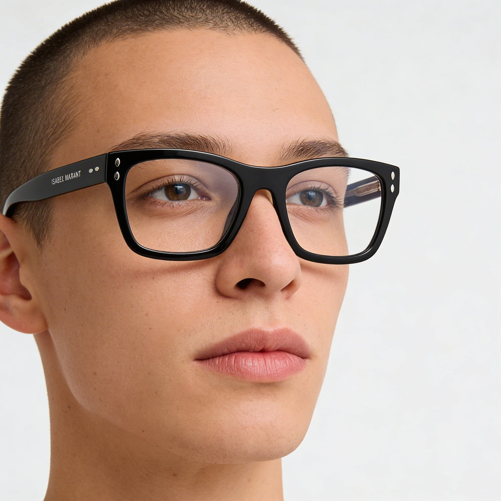 Gafas de sol unisex modernas Isabel Marant con montura de acetato negro, lentes negras, ancho de lente de 52 mm