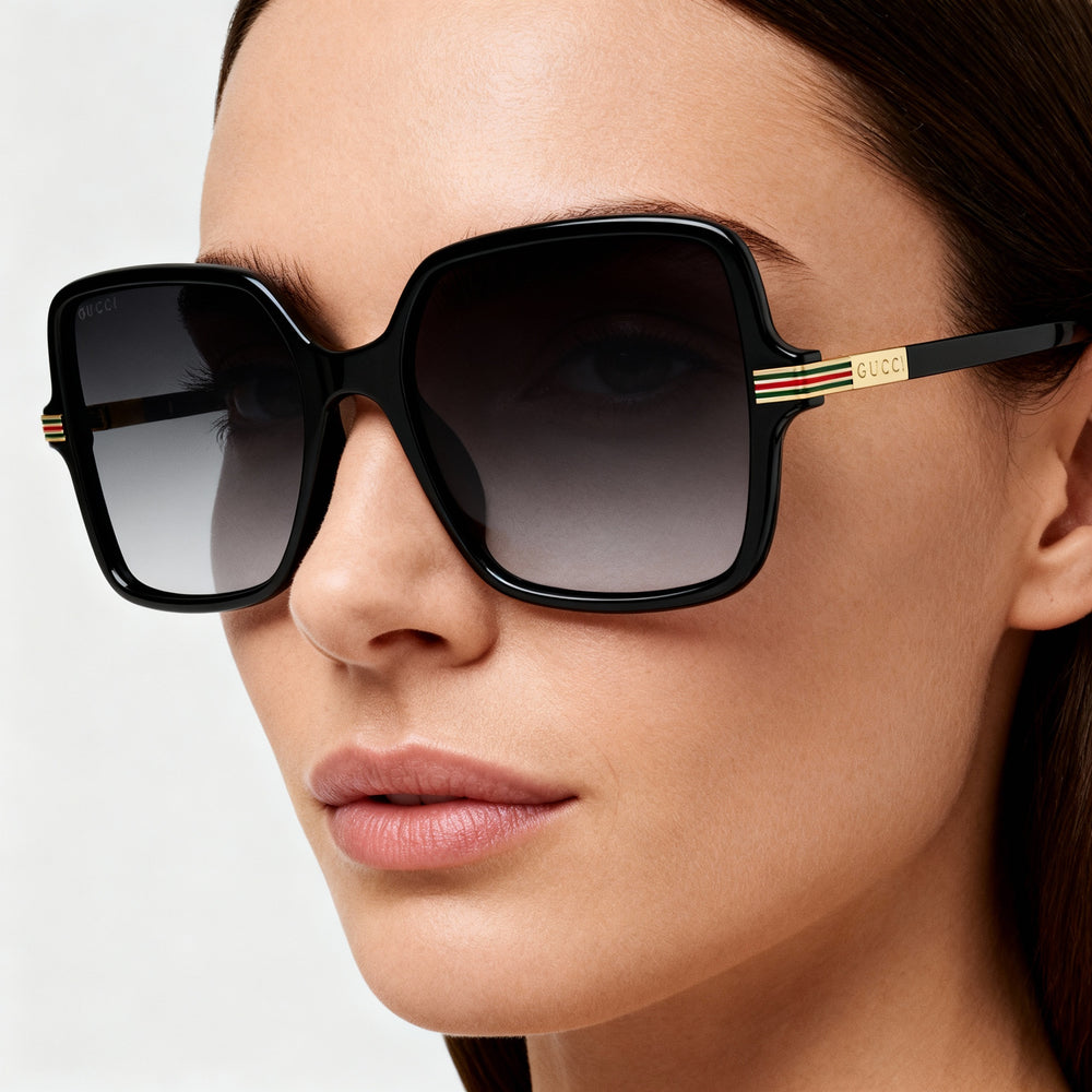 Gafas de sol Gucci GG1449S para mujer, de gran tamaño, con montura de acetato reciclado negro y lentes grises, 55-19-140