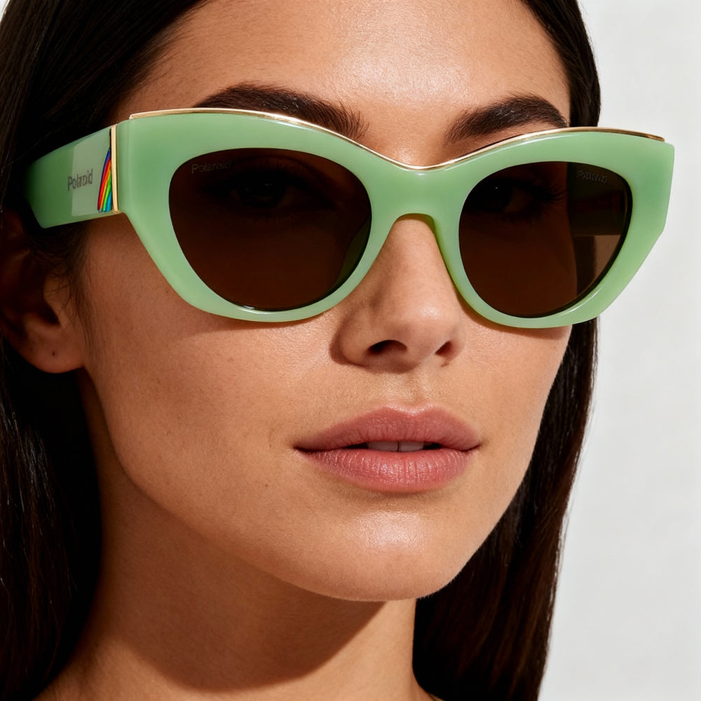 Gafas de sol polarizadas Polaroid Cat Eye de policarbonato verde esmerilado y bronce para mujer de 50 mm