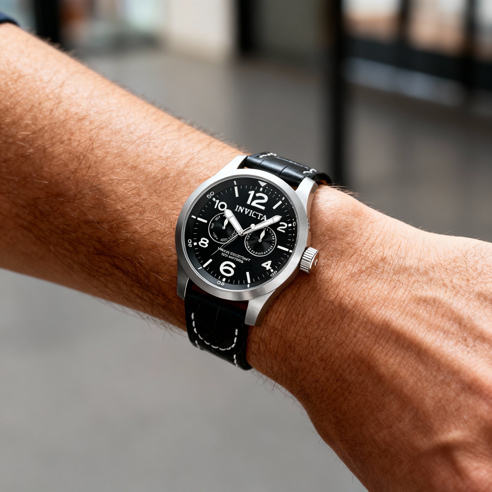 Reloj Invicta I Force Military 0764 para hombre, esfera negra, luminoso, de cuarzo, acero inoxidable y cuero, 48 mm, Photo 4