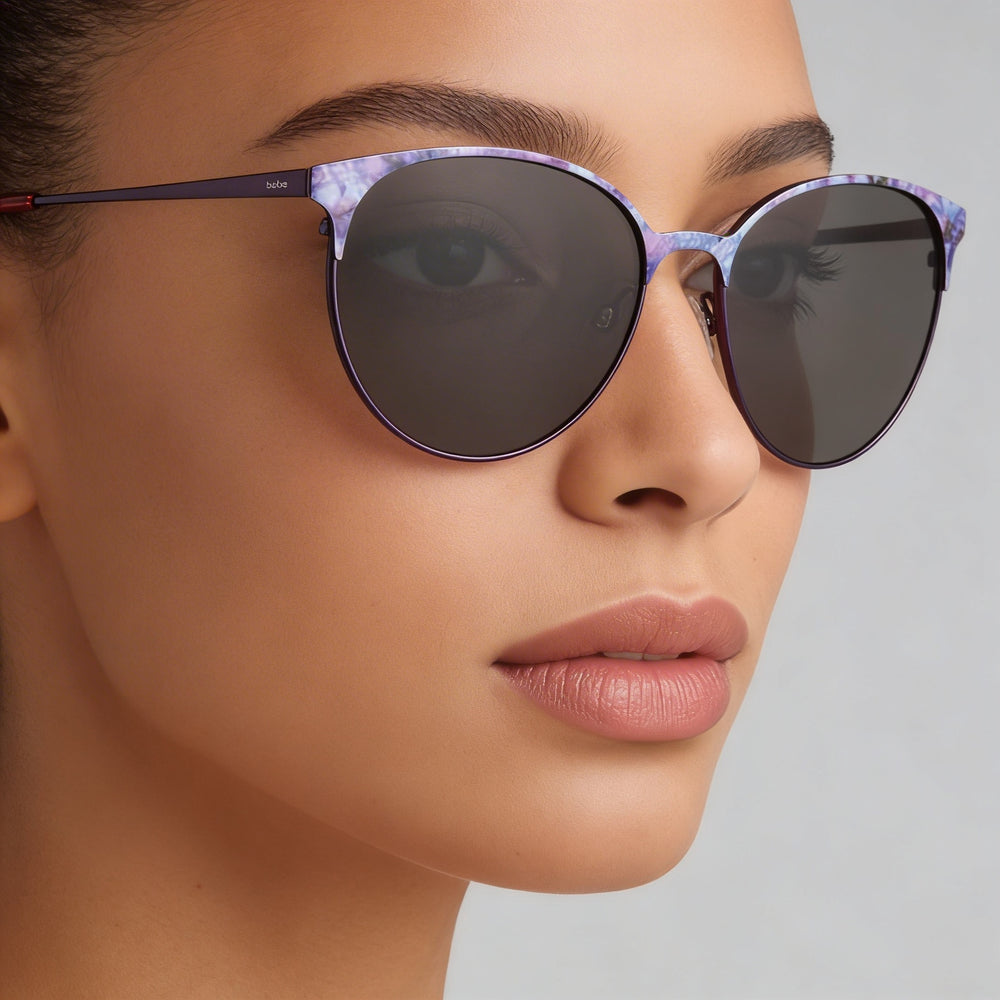 BEBE Classic Women's Plum Acetate Eyewear with Multicolor Lenses, 100% UV Protection, 57-17-140mm