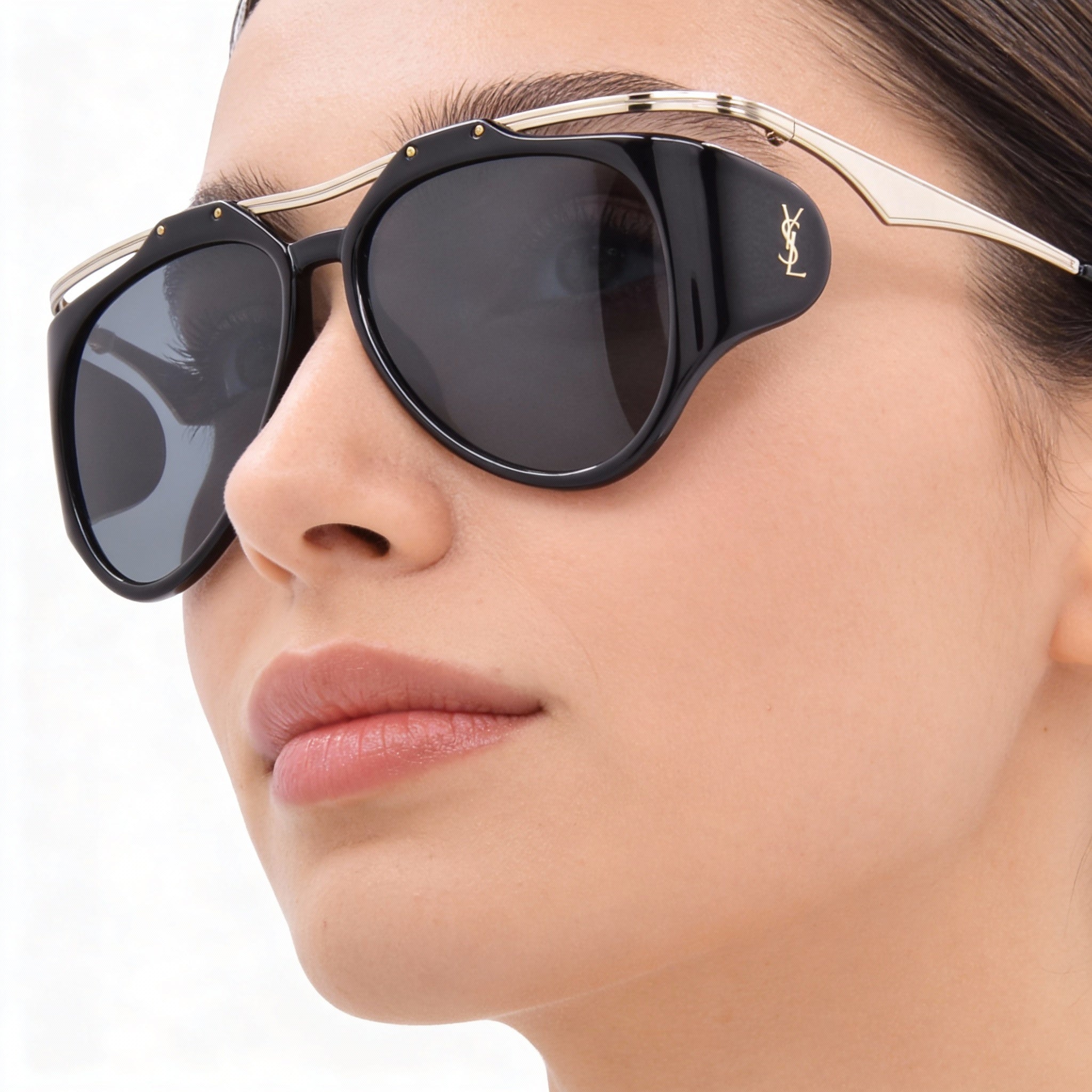 Yves Saint Laurent Classic Women's Gold Plastic and Metal Frame Black Lens Non-Polarized 55mm Sunglasses, Photo 4