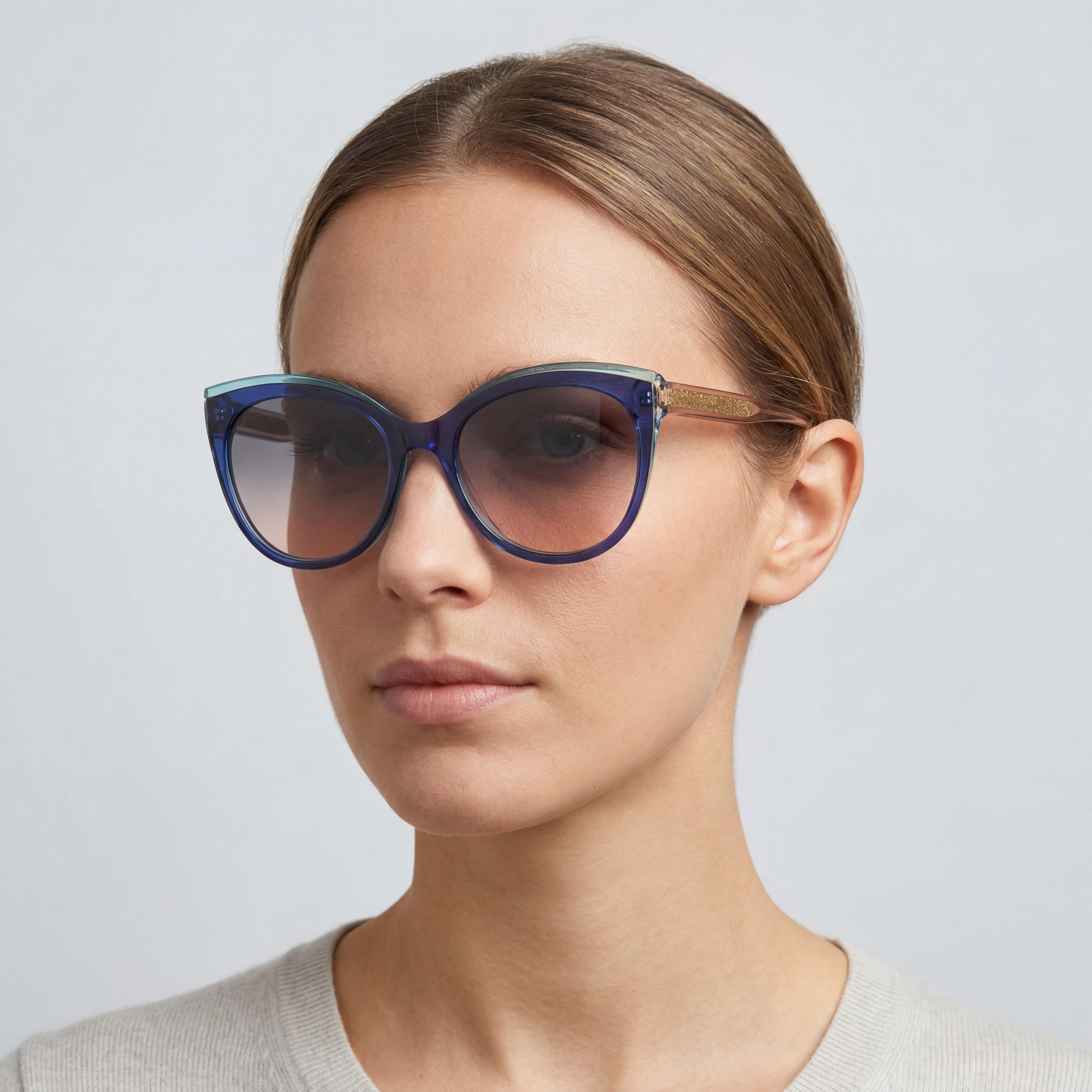 Carolina Herrera Modern Women's Cat Eye Acetate Sunglasses, Blue Pink, Polycarbonate UV Protection, 57mm, Photo 4
