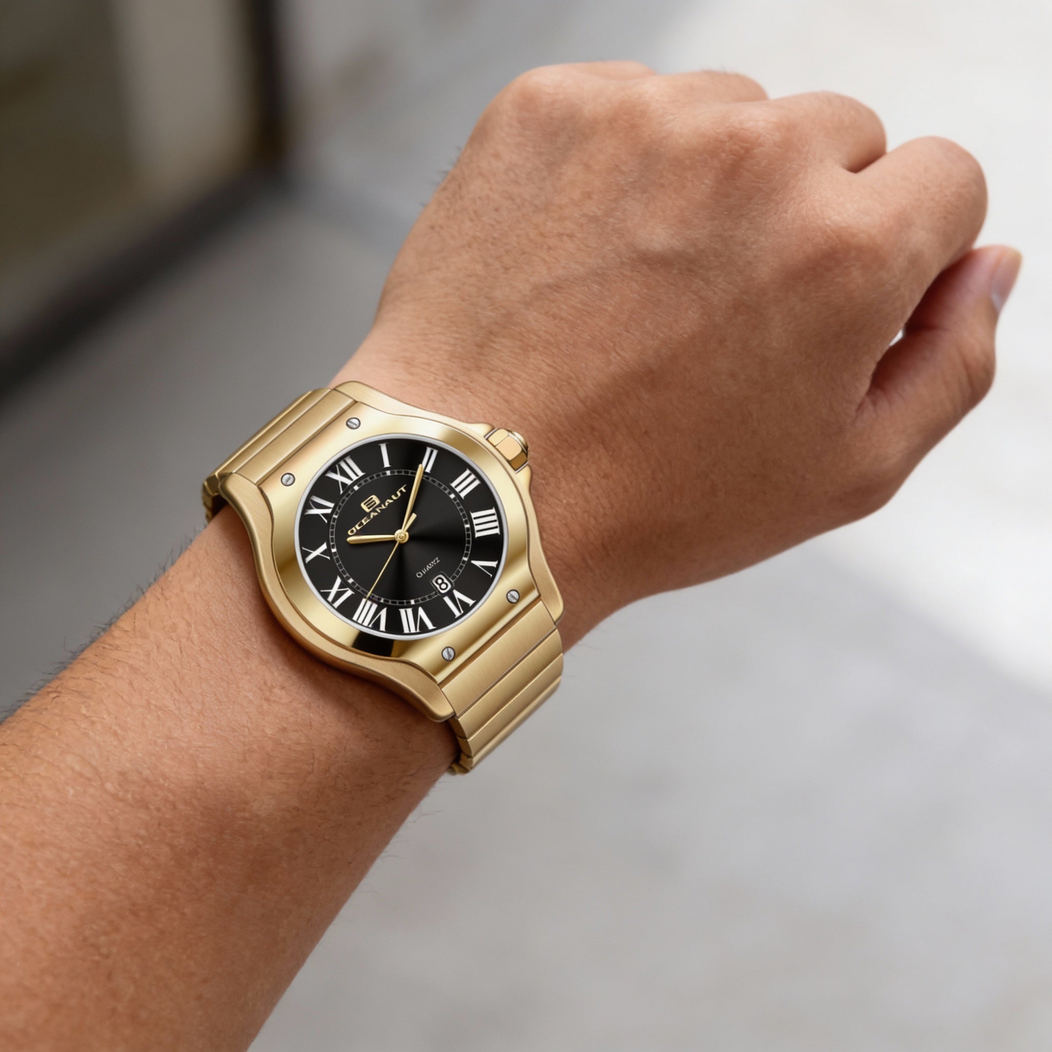 Oceanaut Quartz Movement Men's Black Dial Stainless Steel Water Resistant Watch with Scratch Resistant Mineral Crystal, Photo 3