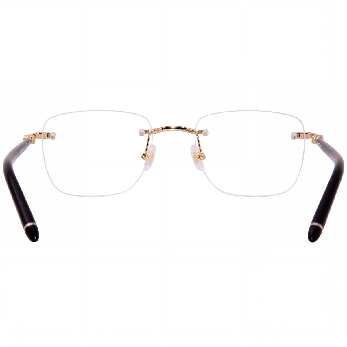 Monturas ópticas para hombre MONTBLANC 0274o-001 de lujo minimalista en acetato dorado, transparente y negro, 58 mm, Photo 4