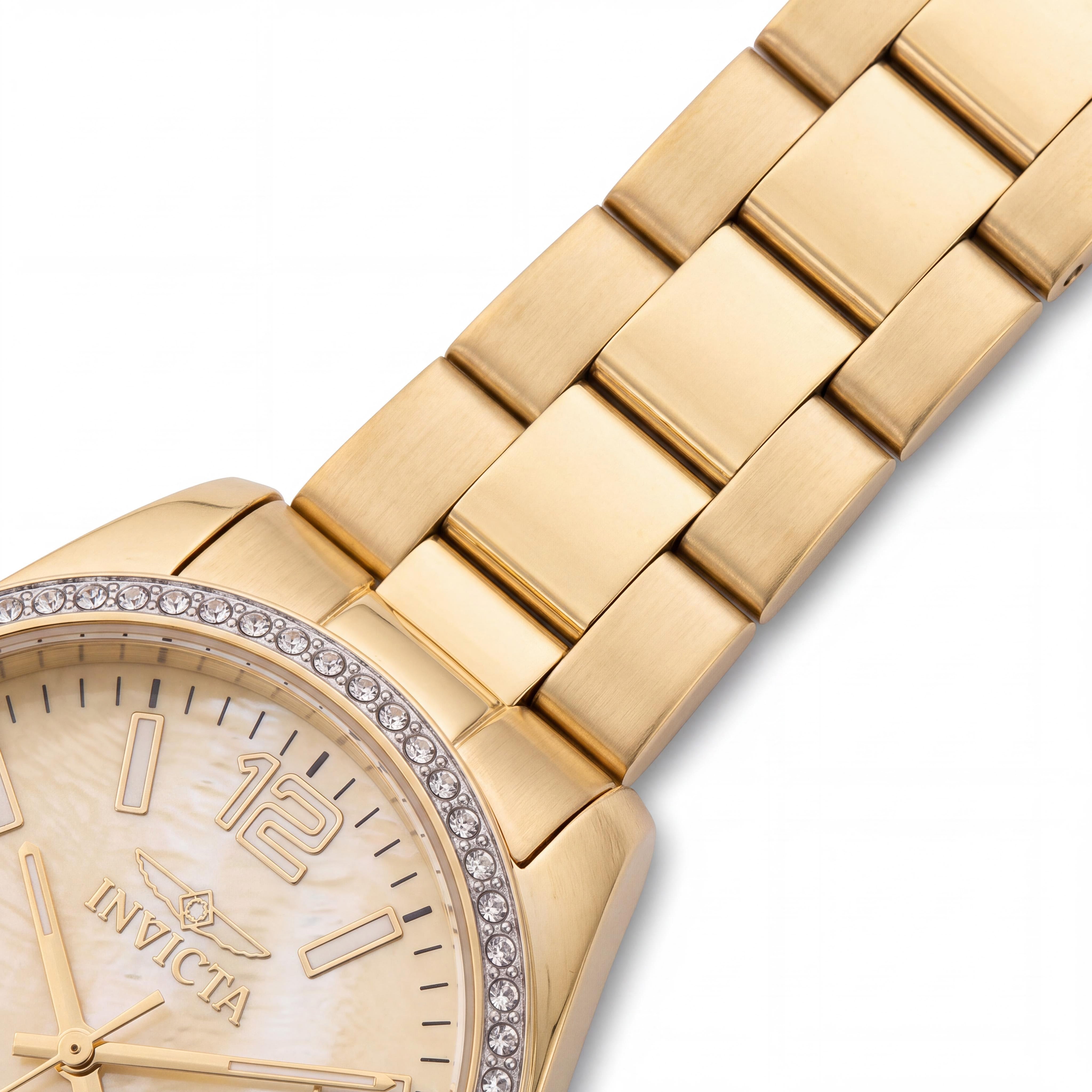 Invicta Specialty 50132 Reloj de pulsera de cuarzo de acero inoxidable dorado para mujer, esfera de nácar de 38 mm, Photo 2