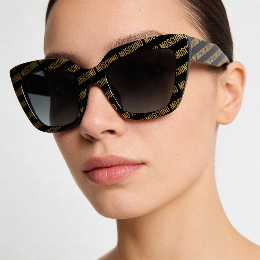 Gafas de sol Moschino Casual Cat Eye para mujer, con protección UV, diseño en gris oscuro degradado y estampado negro, 52 mm