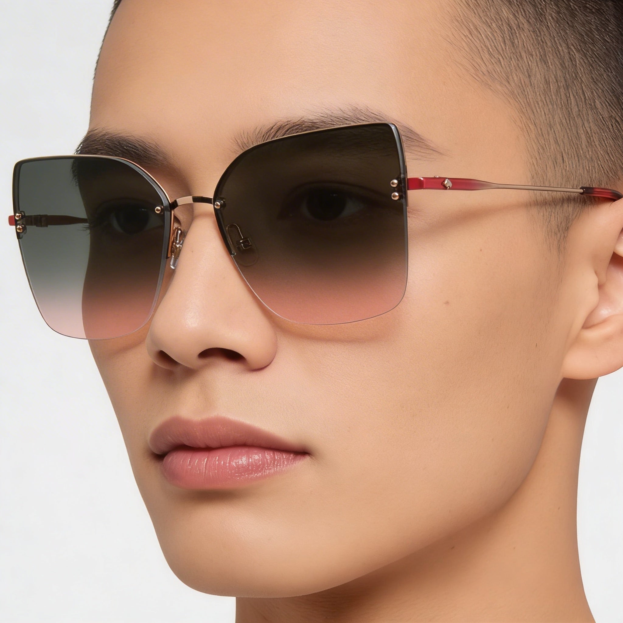 kate spade new york Casual Unisex Red Gold Stainless Steel Rimless Cat Eye Burgundy Gradient Pink 58mm UV Protected Sunglasses, Photo 5
