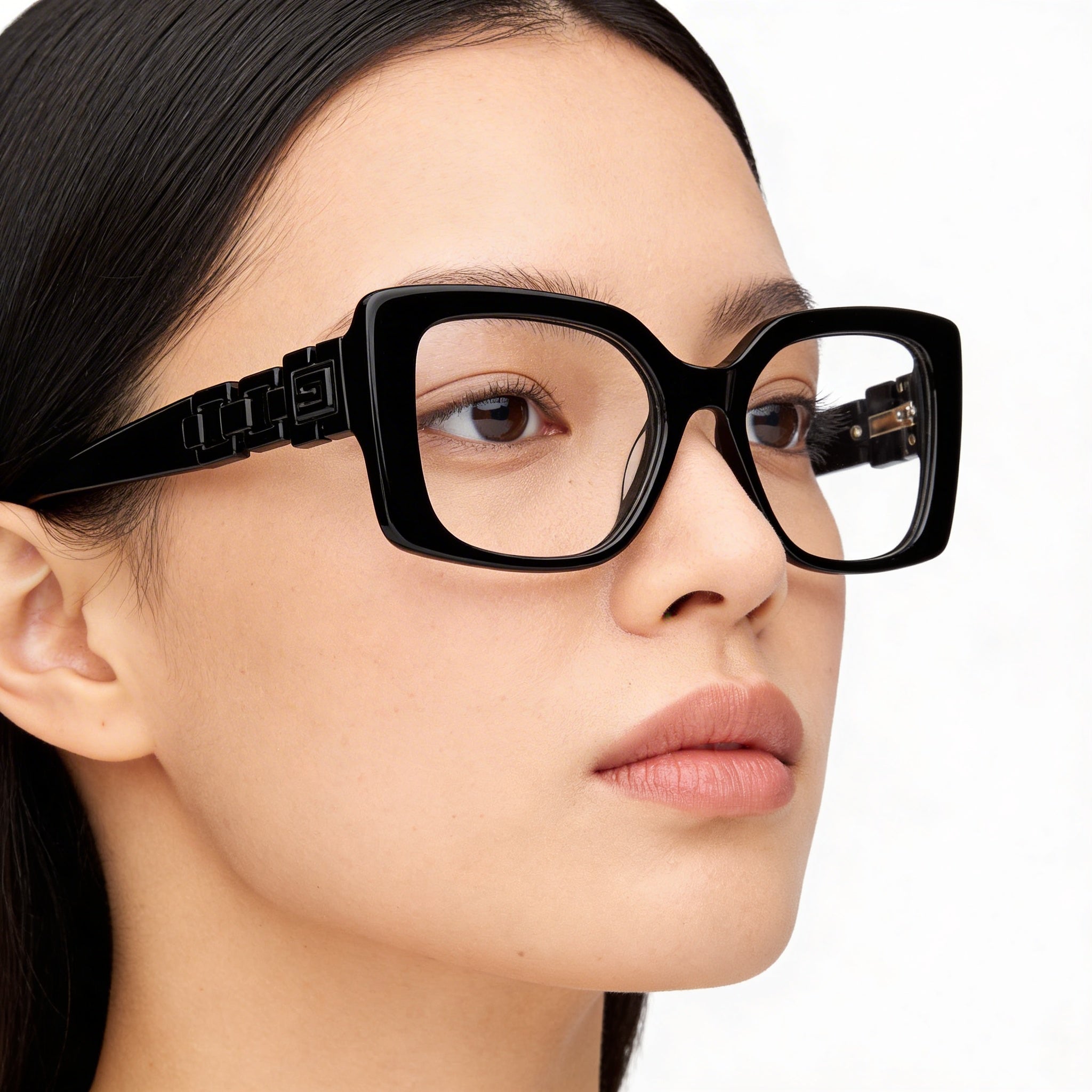 Guess Women's Gu50322 Model Optical Eyeglasses featuring a Shiny Black Plastic Frame and Transparent Lenses, 51mm Lens Width, Photo 4