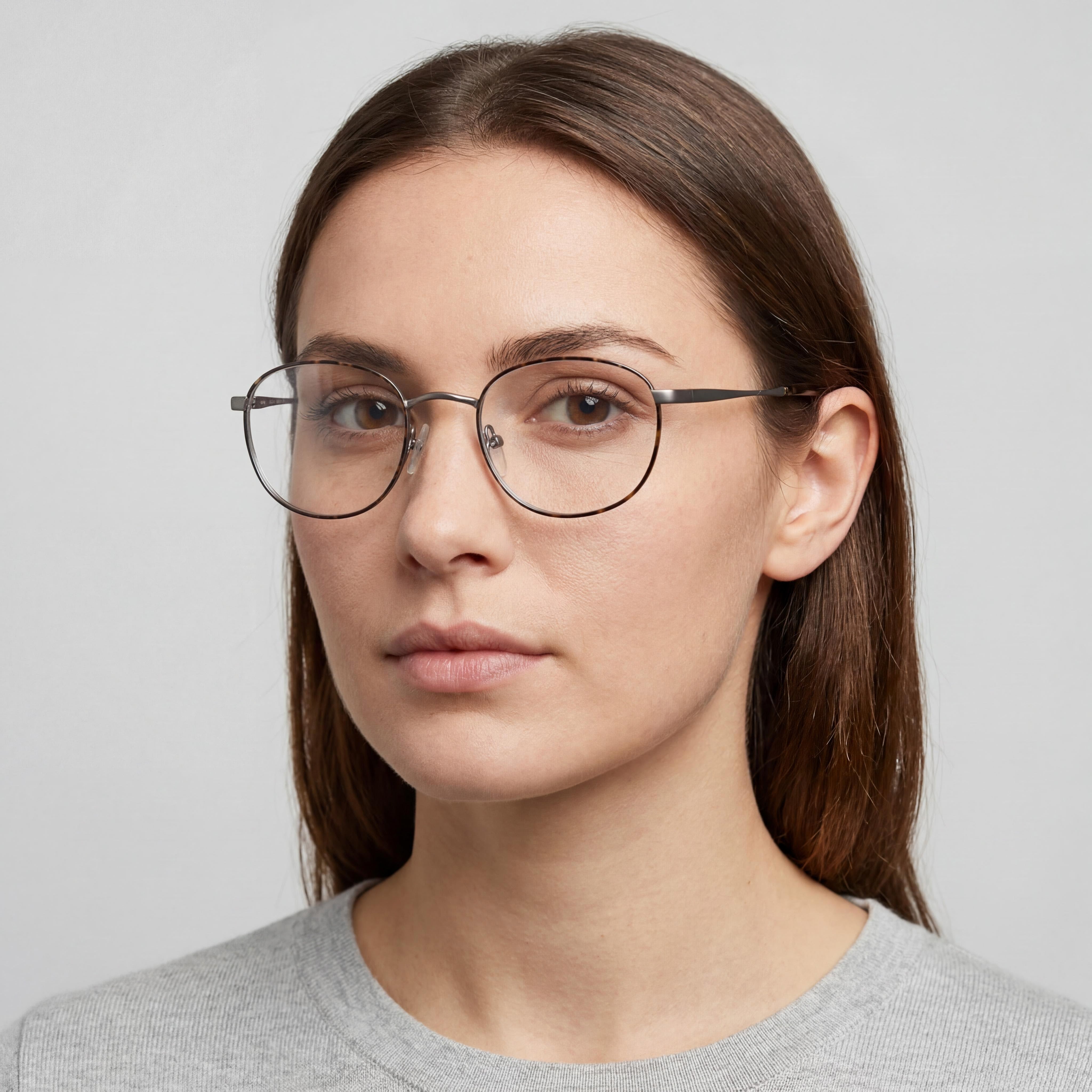 Elasta Women's Rectangular 7209 Metal Frame Eyeglasses, Havana Brown Ruthenium, Size 50-20-145, Photo 4