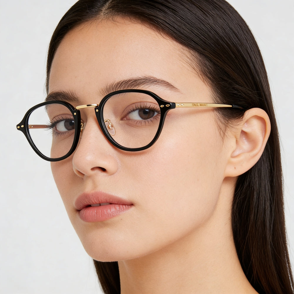 Gafas de sol Isabel Marant Modern para mujer, montura de poliamida negra y dorada con lentes de policarbonato a juego, 49 mm