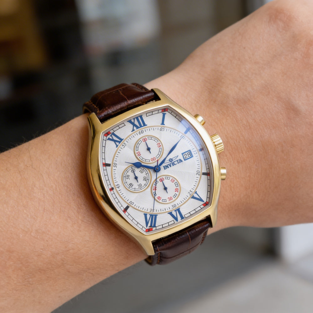 Invicta Specialty 49840 Unisex Gold Stainless Steel Leather Strap Quartz Chronograph Watch 43mm