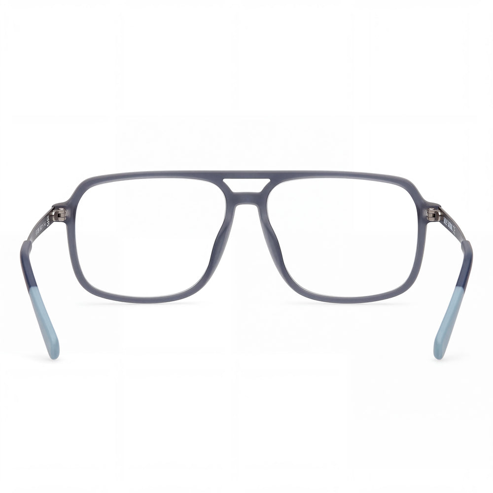 Montura de gafas Harley-Davidson azul mate para hombre, aptas para prescripción médica con lentes transparentes de demostración.