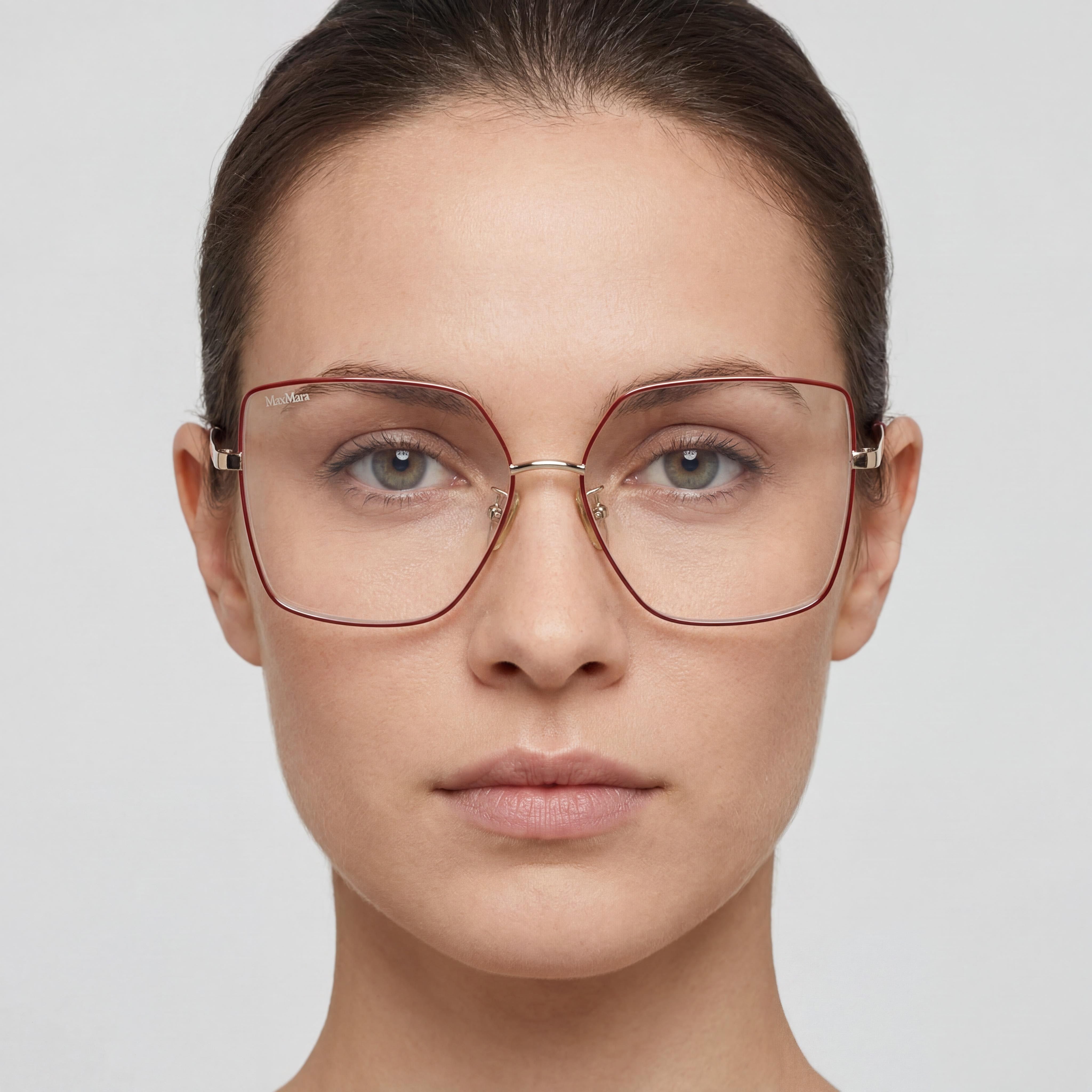 Gafas de sol MaxMara casual para mujer, montura de metal roja, lentes transparentes 60-15-140, Photo 4