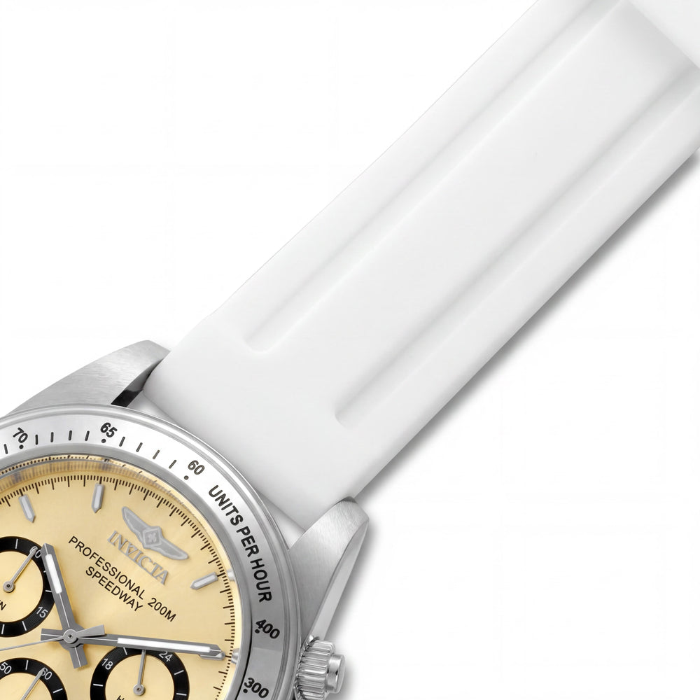 Invicta Speedway 50487 Reloj de hombre con cronógrafo, caja de acero inoxidable plateado de 40 mm, esfera dorada y correa de silicona