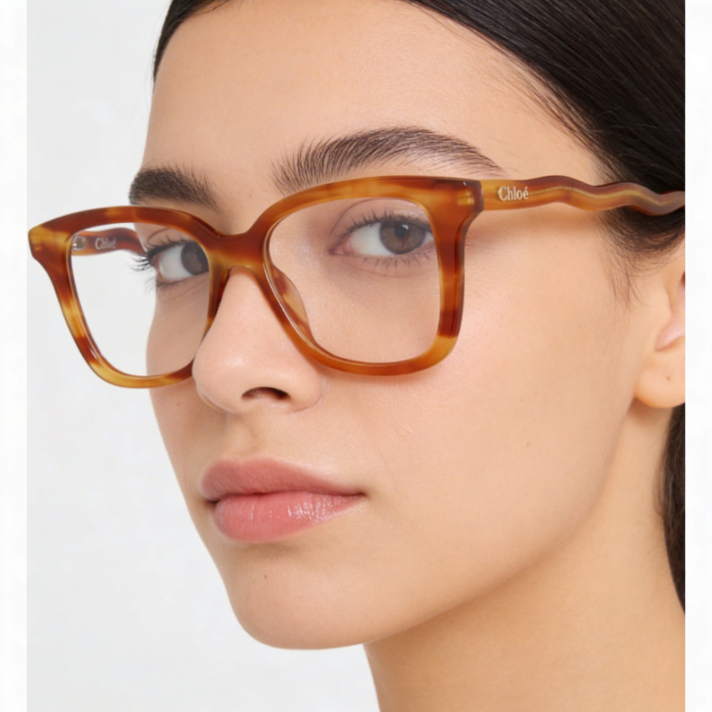 Montura no óptica Chloe de acetato orgánico cuadrada/rectangular para mujer Havana Transparente 49-15-145mm