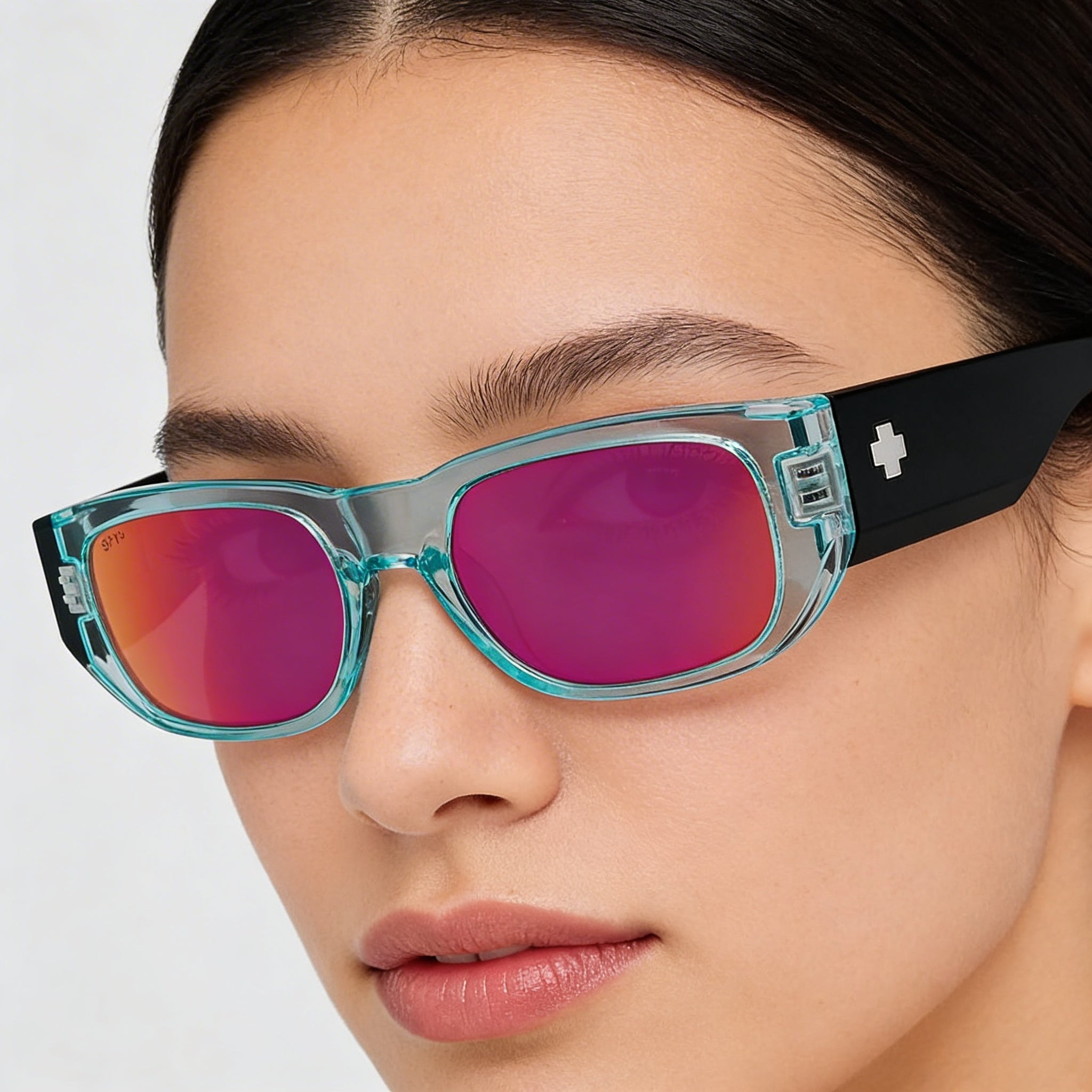 Gafas de sol no polarizadas Spy Optic Genre para mujer con Happy Lens, Translucent Aqua Matte Black, Happy Gray con espejo Purple Spectra, 54 mm, Photo 4