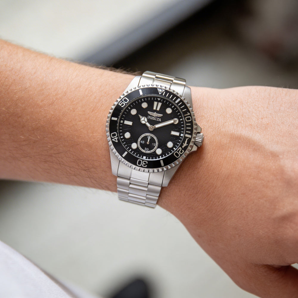 Invicta Pro Diver 49421 Men's Silver Stainless Steel Bracelet Quartz Watch with Black Dial, 43mm Case