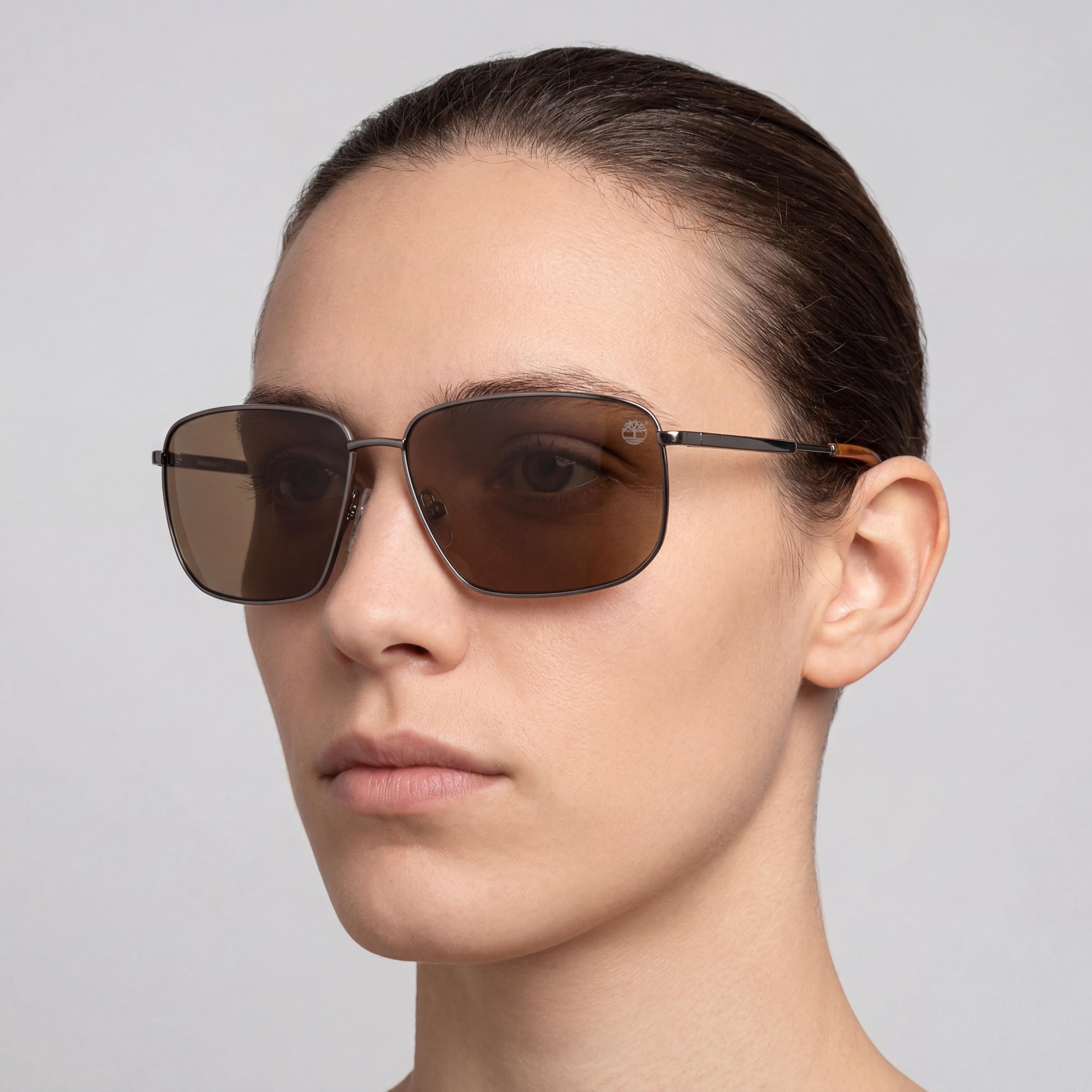 Timberland Rectangular Unisex Metal Sunglasses, Dark Ruthenium Frame, Brown Lens, UV Protected, 61mm, Photo 5