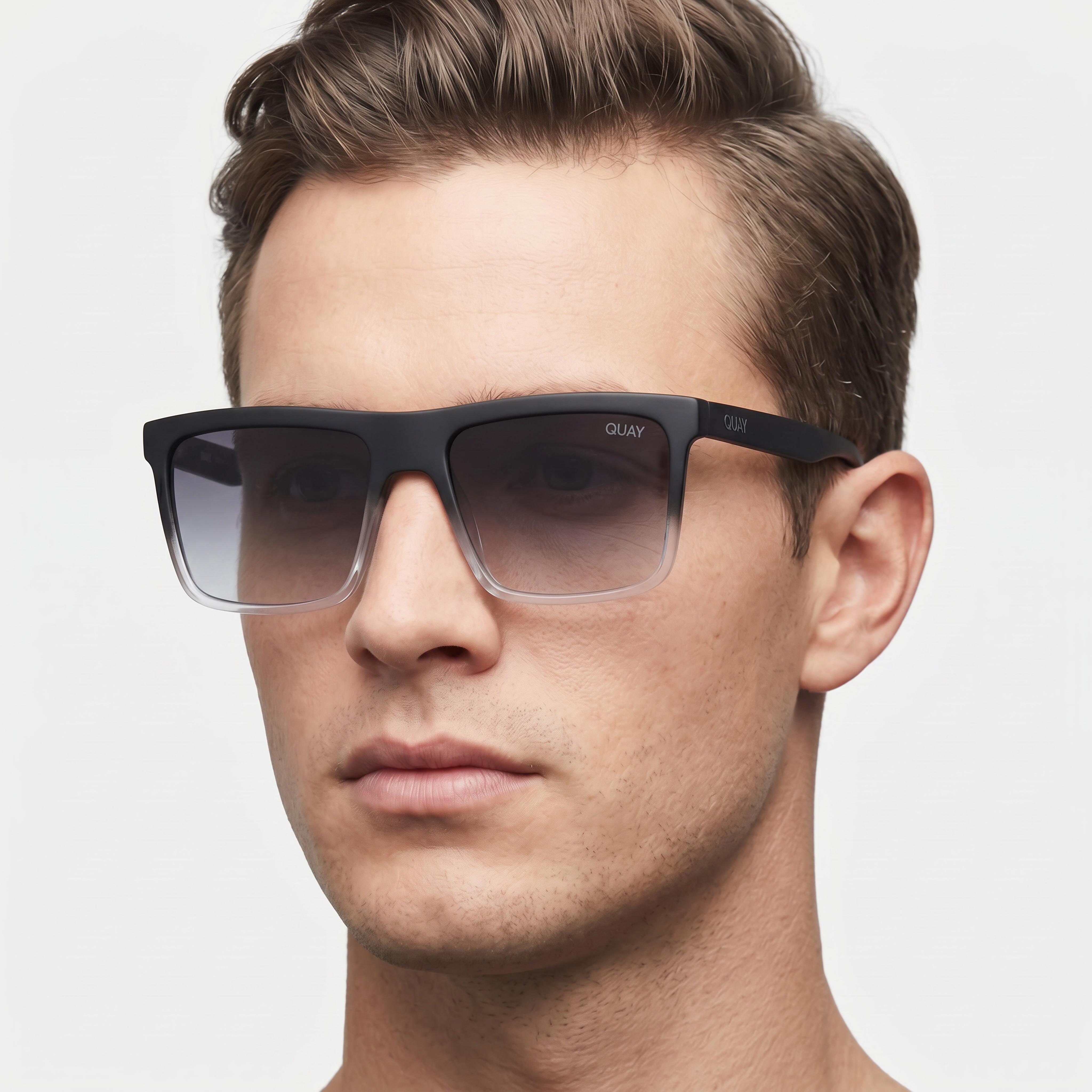 QUAY AUSTRALIA Let It Run Men's Black to Clear Frame Smoke Lens Polarized UV Protection Sunglasses, Photo 4