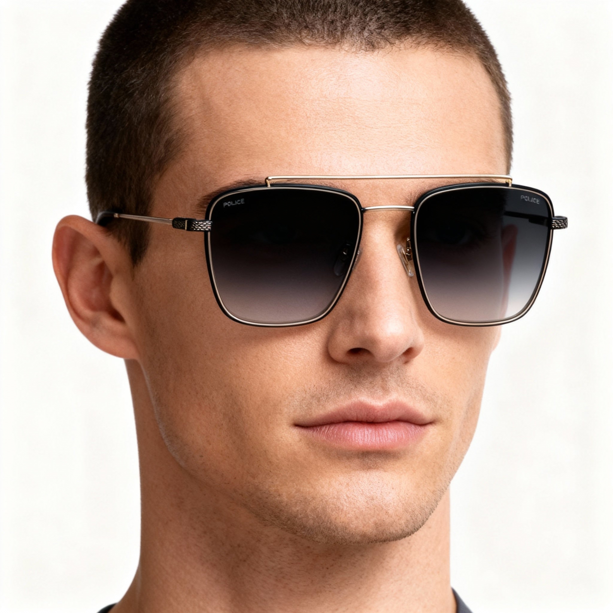 POLICE Spln38 Men's Shiny Full Palladium Metal Non-Polarized Sunglasses, Smoke Gradient Lenses, Size 56-20-145, Photo 5
