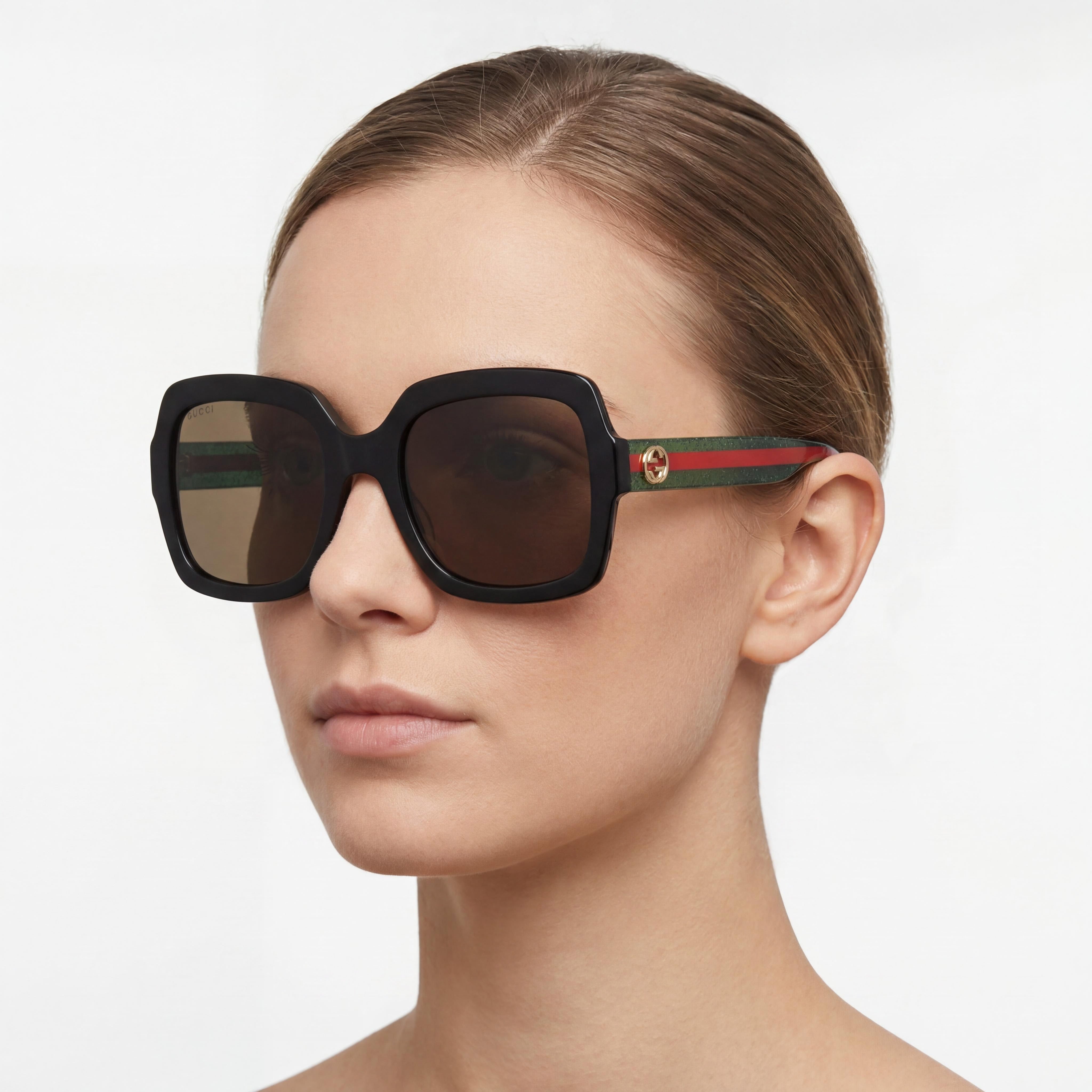 Gucci Gg0036sn Women's Black Green Brown Plastic Frame, Black Green Brown Gradient UV Protected Non-Polarized Lenses 54mm, Photo 4